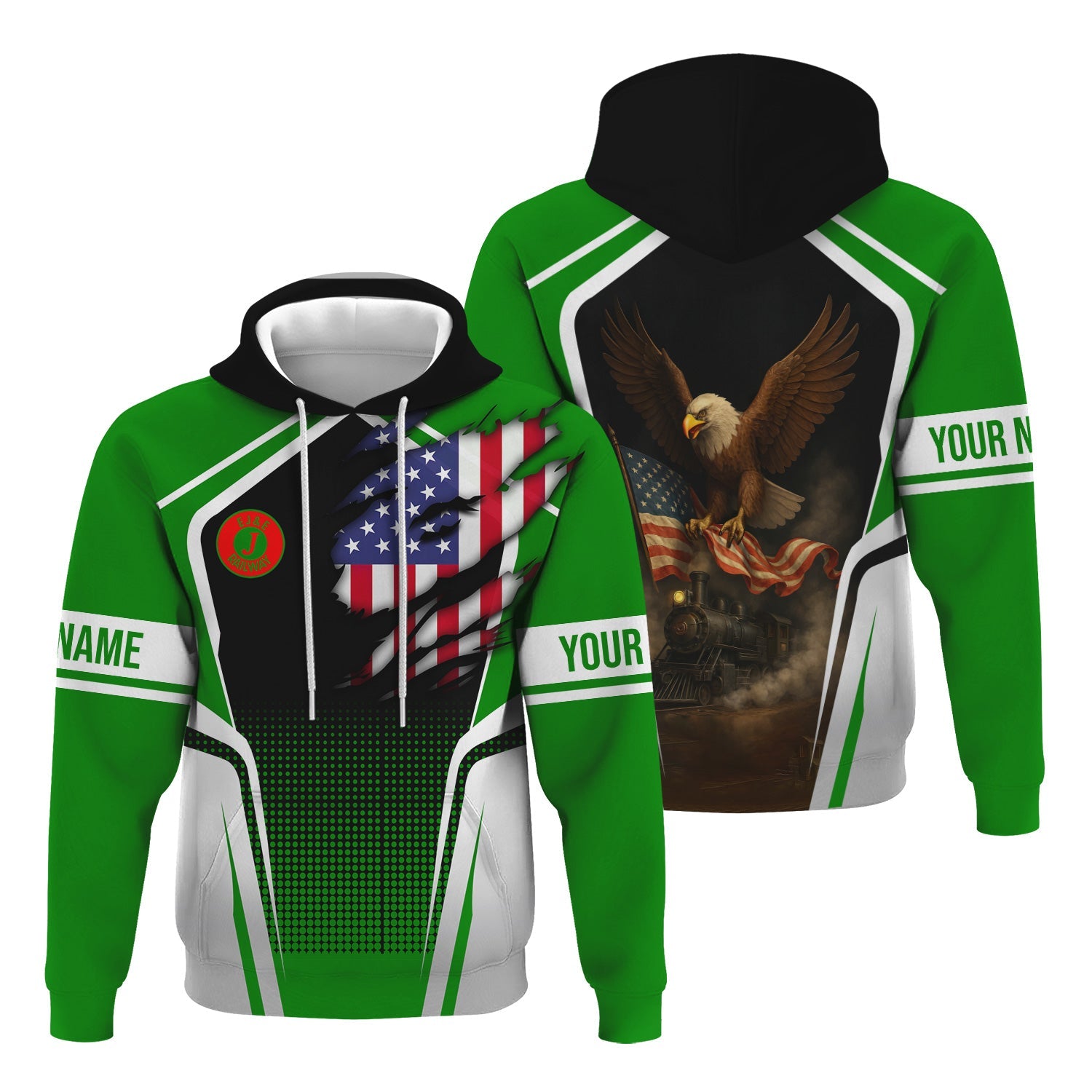 Railspirit Personalized Elgin Joliet And Eastern Railroad Hoodie American Eagle Vintage Train Zip Up Hoodie