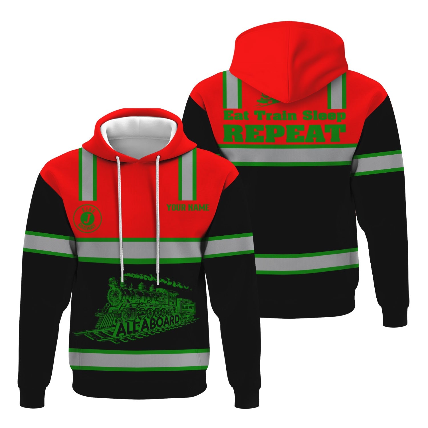 Railspirit Custom Name Elgin Joliet And Eastern Railroad Hoodie Eat Train Sleep Repeat Printed Train Zip Hoodie