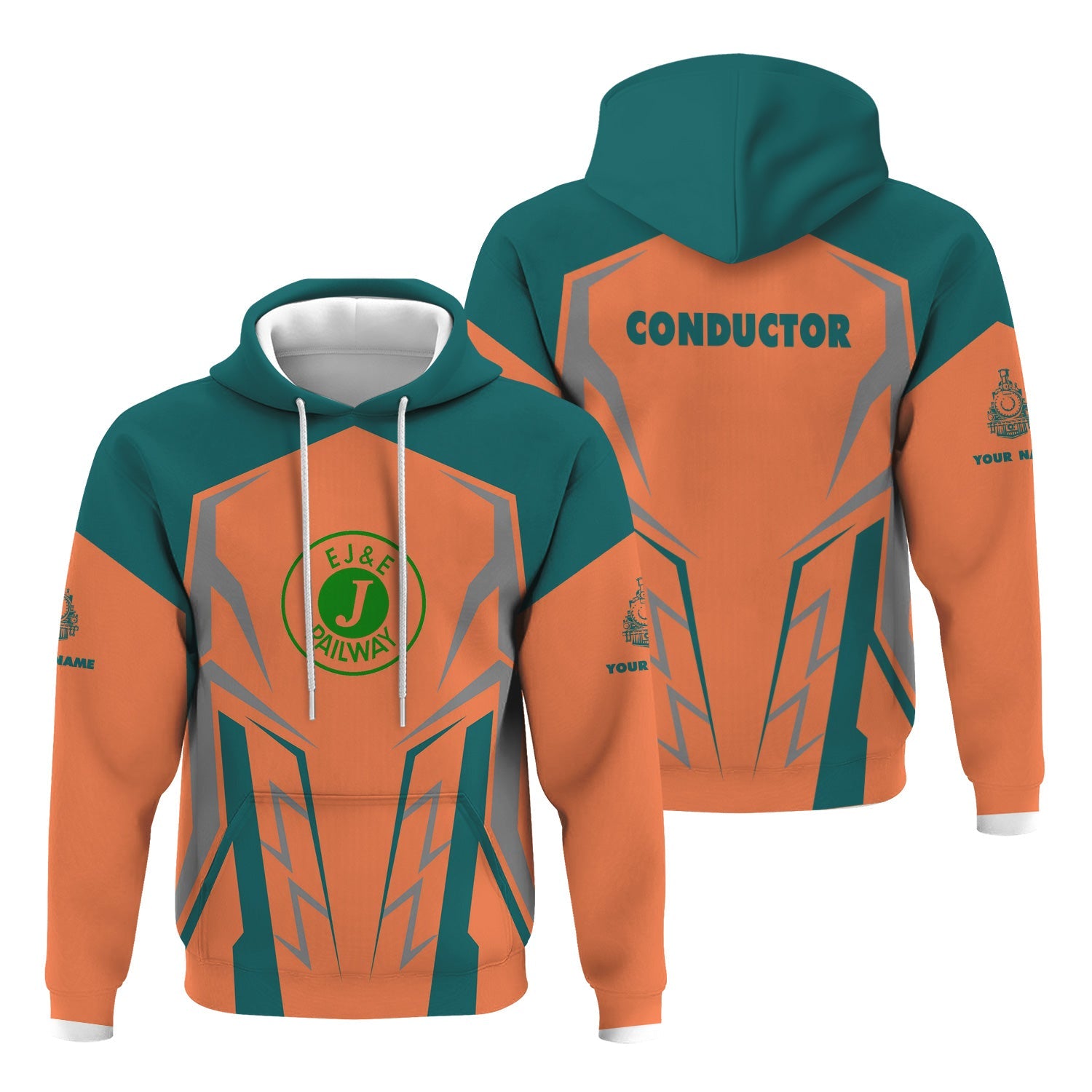 Railspirit Personalized Elgin Joliet And Eastern Railroad Hoodie Futuristic Design with Custom Job Train Zip Up Hoodie