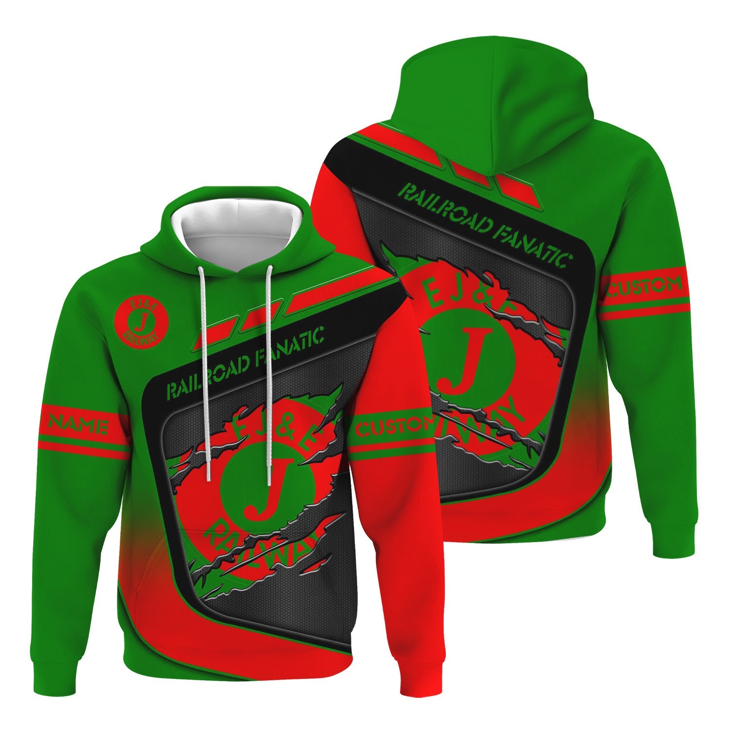 Railspirit Personalized Elgin Joliet And Eastern Railroad Hoodie Ripped Texture Style Train Zip Up Hoodie For Railroad Fanatic