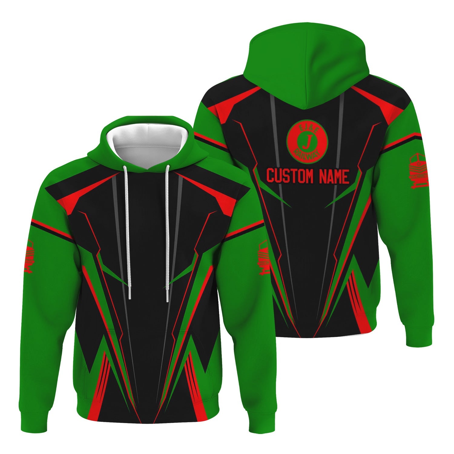 Railspirit Personalized Elgin Joliet And Eastern Railroad Hoodie Lightning-Edge Design Train Zip Up Hoodie For Railroad Lovers