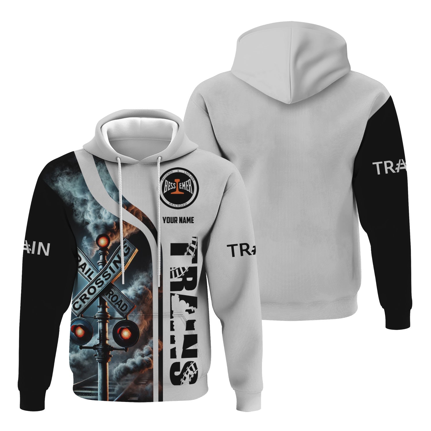 Railspirit Custom Name Bessemer And Lake Erie Railroad Hoodie Railroad Crossing Sign Printed Zip Hoodie