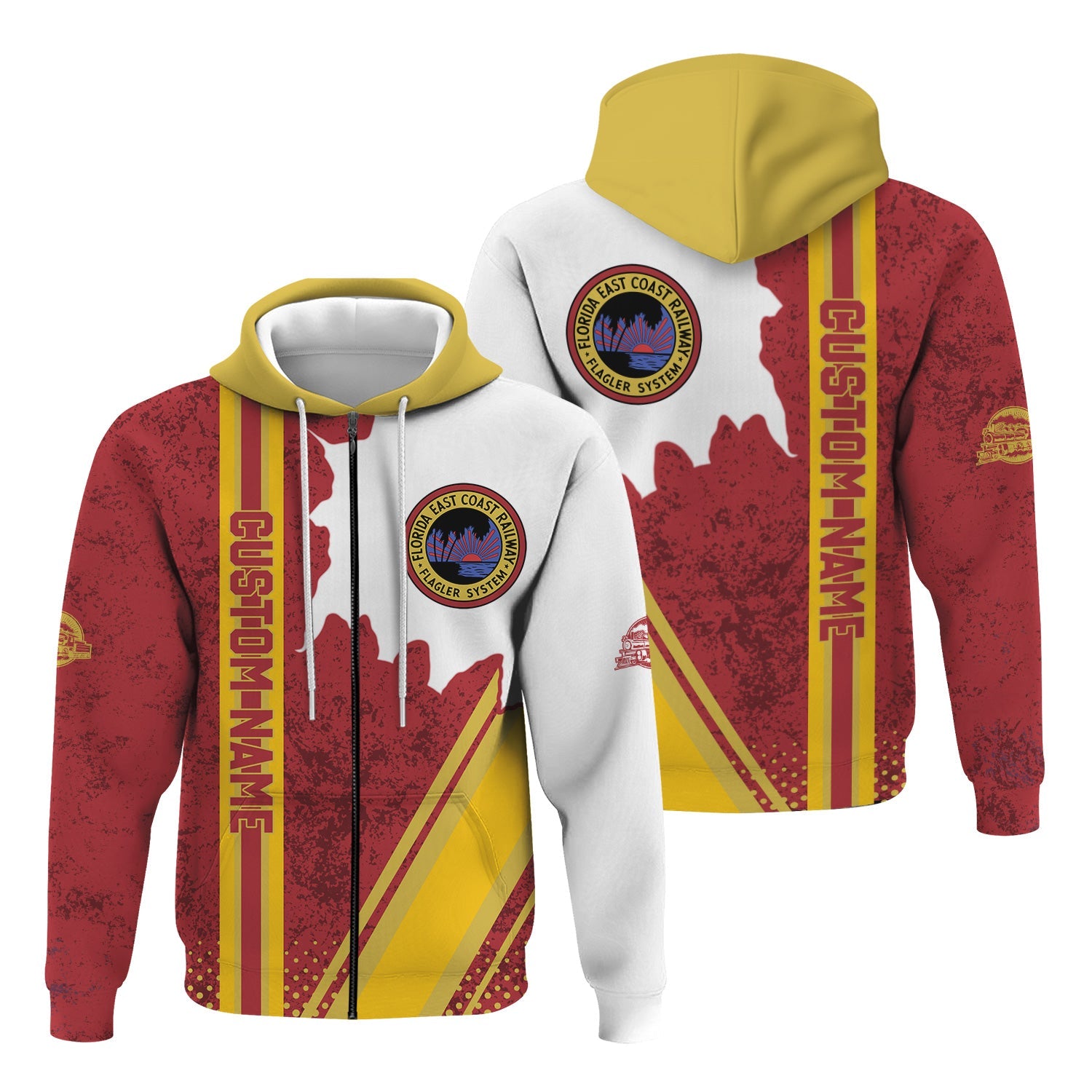 Railspirit Personalized Florida East Coast Railway Hoodie All Over Printed Unisex Zip Up Hoodie