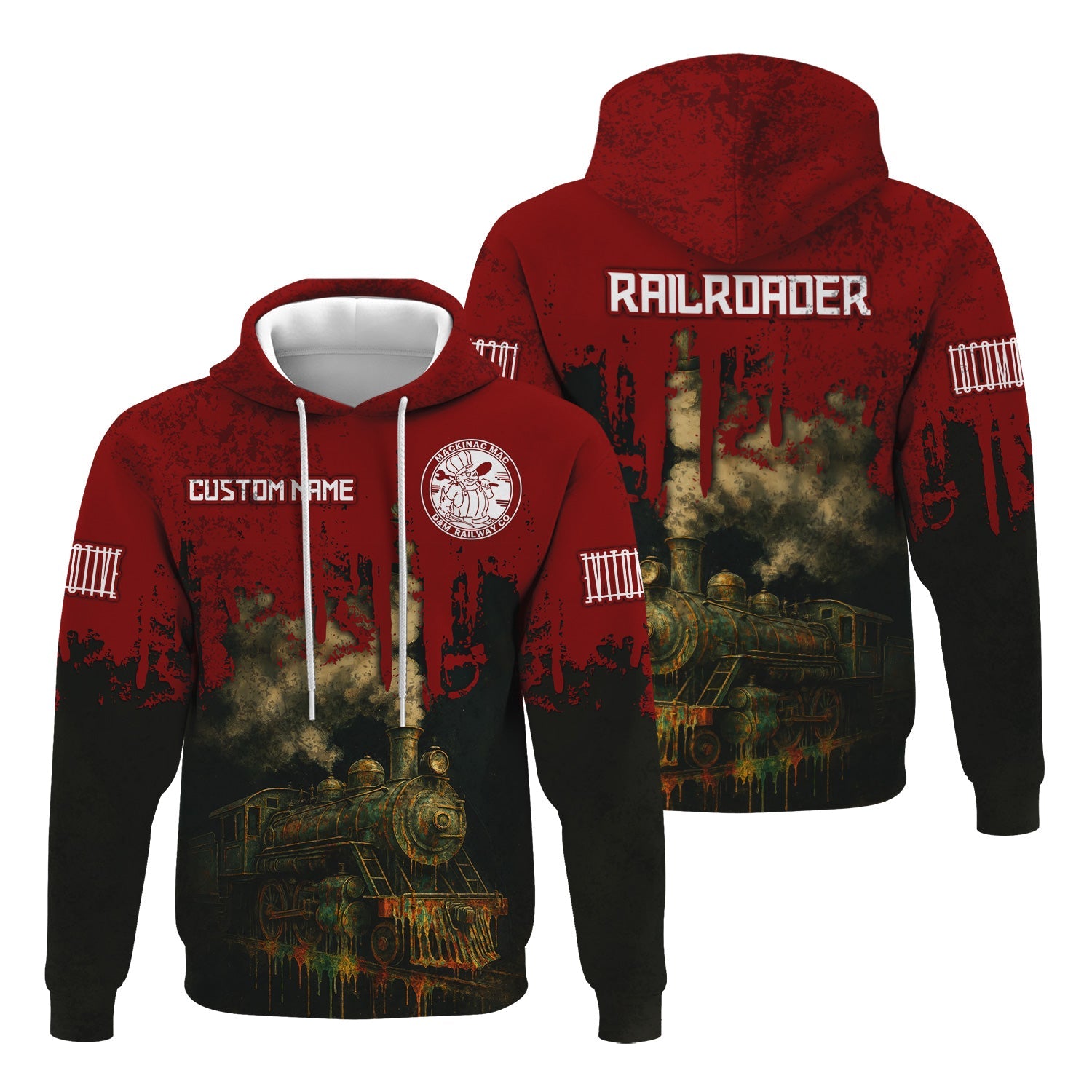 Railspirit Personalized Detroit & Mackinac Railroad Hoodie Vintage Train Art Style Zip Up Hoodie For Locomotive Fans