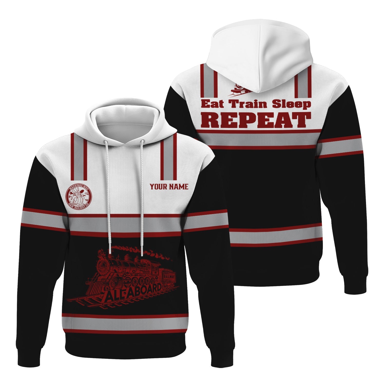 Railspirit Custom Name Detroit & Mackinac Railroad Hoodie Eat Train Sleep Repeat Printed Train Zip Hoodie