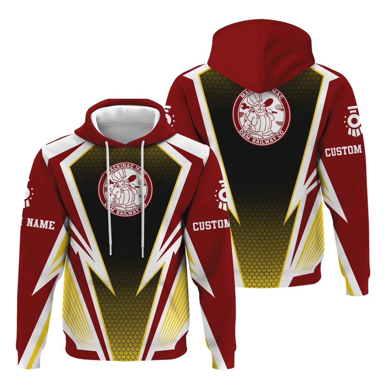 Railspirit Personalized Detroit & Mackinac Railroad Hoodie Lightning Graphic Style Zip Up Hoodie Gift Idea For Train Lover