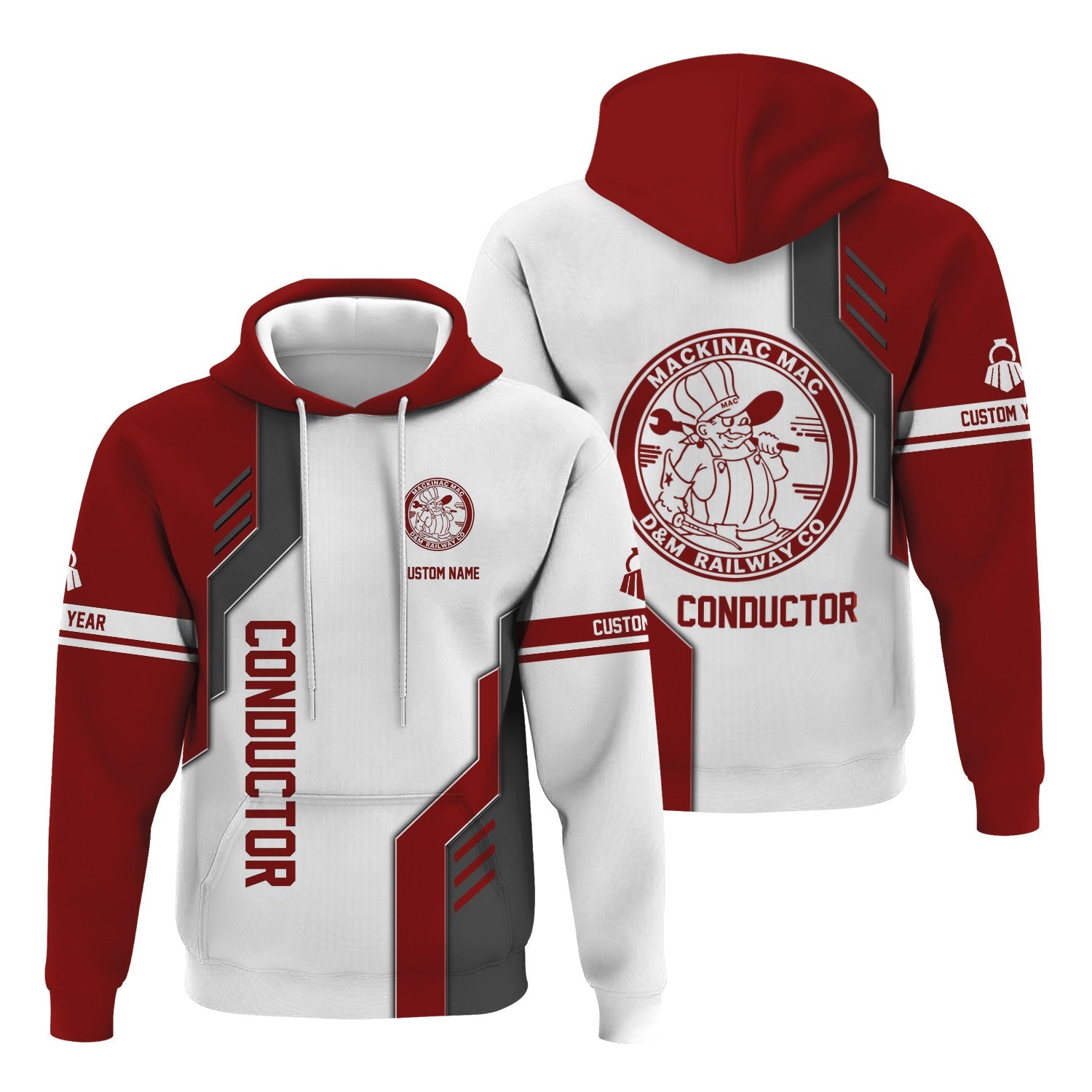 Railspirit Personalized Detroit & Mackinac Railroad Hoodie Unique Railway Style with Custom Job Train Zip Up Hoodie