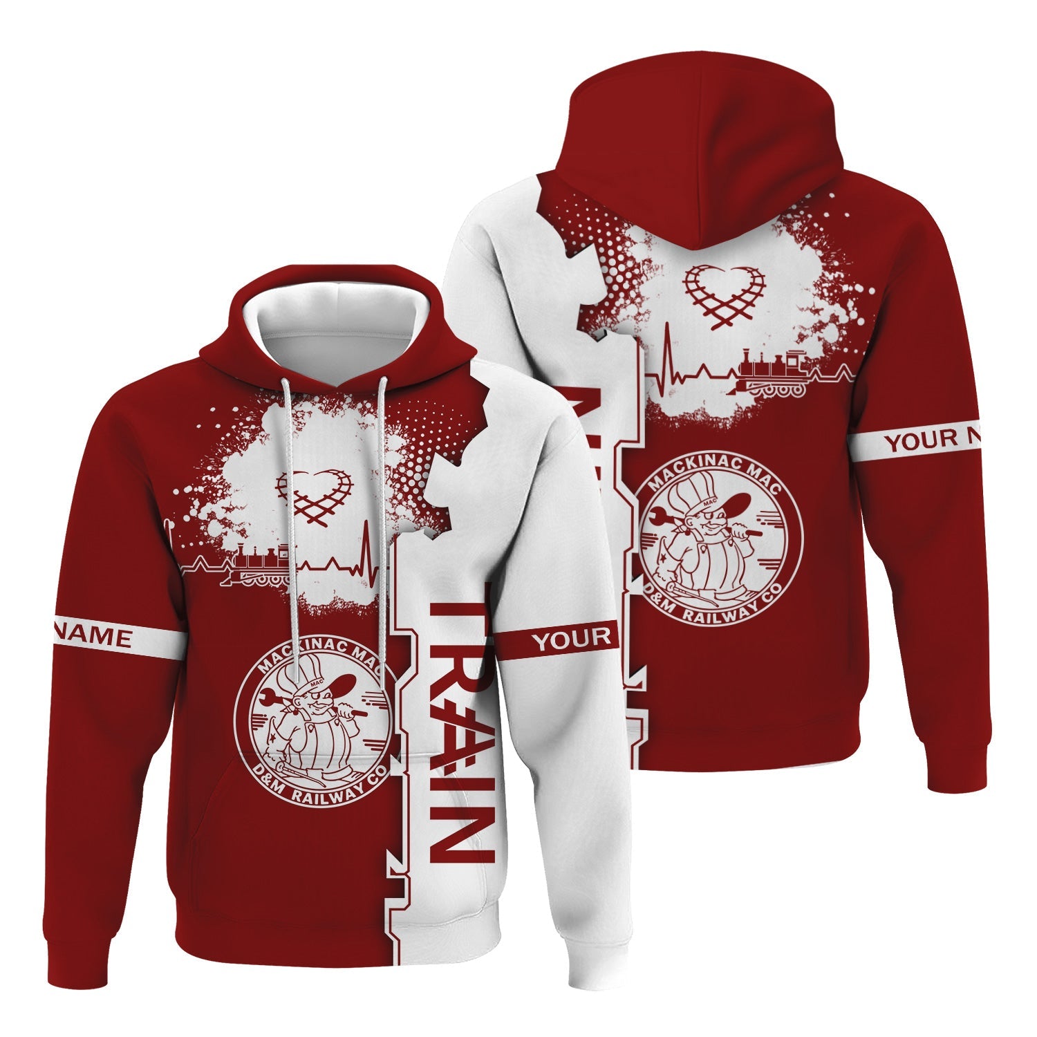 Railspirit Personalized Detroit & Mackinac Railroad Hoodie Engine Heartbeat and Track Love Style Zip Up Hoodie Gift Idea For Train Lovers