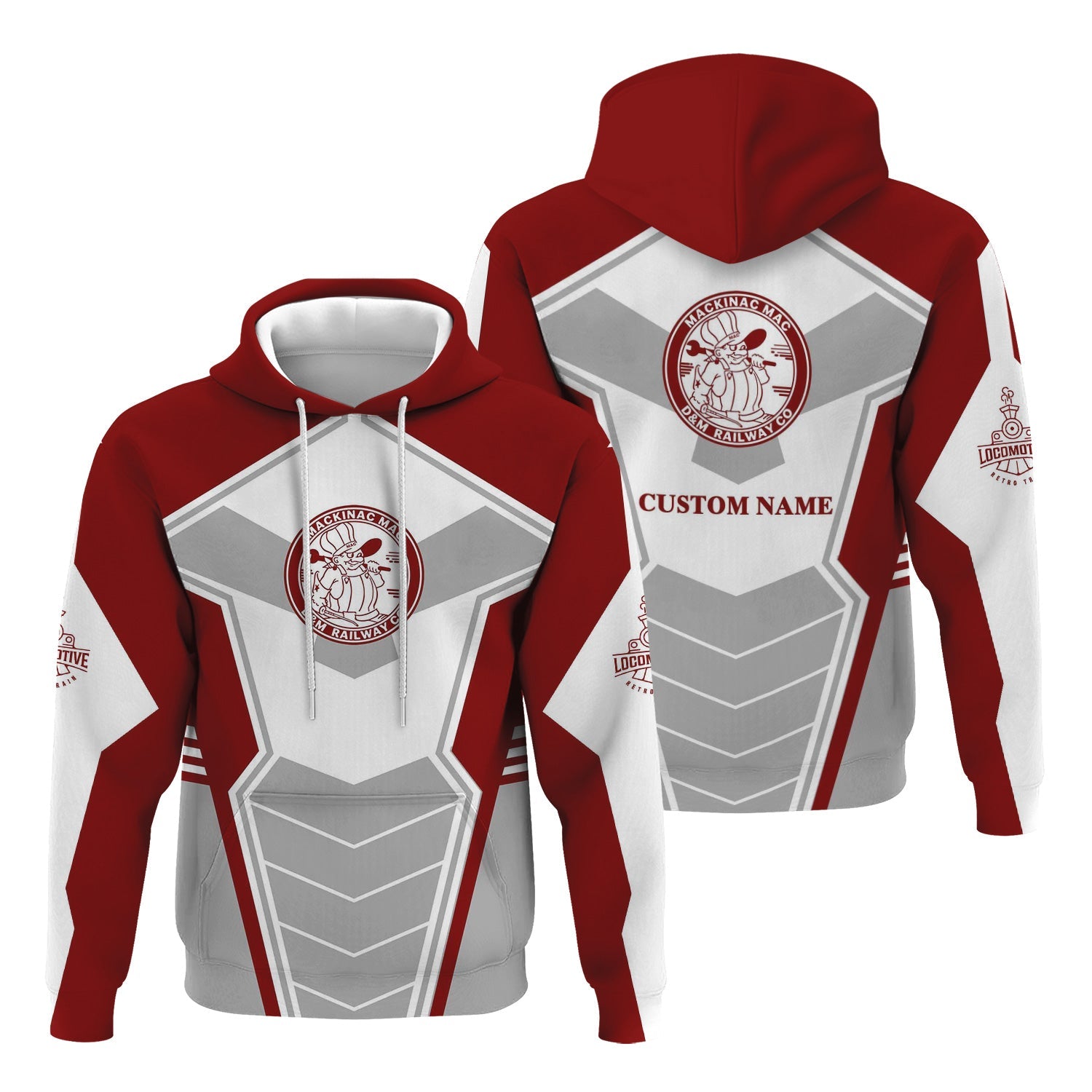 Railspirit Personalized Detroit & Mackinac Railroad Hoodie Engine-Inspired Style Train Zip Up Hoodie for Railroad Fanatic