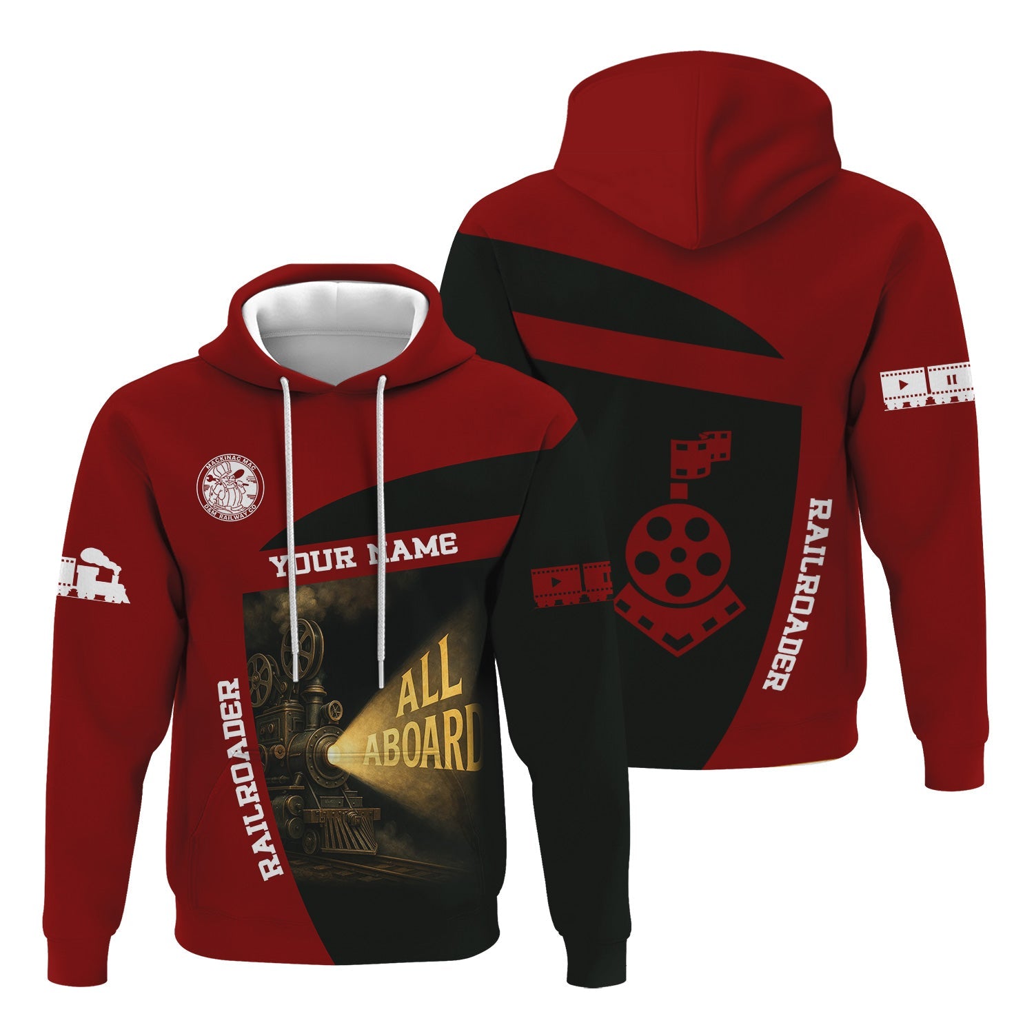 Railspirit Personalized Detroit & Mackinac Railroad Hoodie All Aboard Steam Train Movie Projector Style Zip Up Hoodie