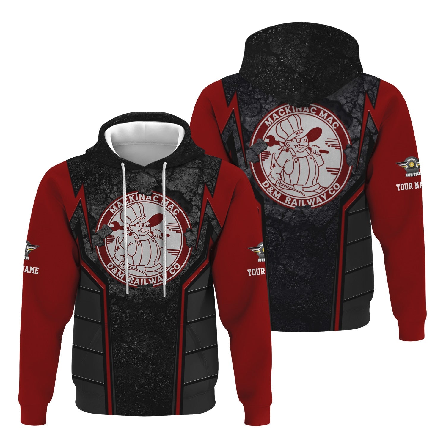 Railspirit Personalized Detroit & Mackinac Railroad Hoodie Cracked Metal Design Train Zip Up Hoodie for Rail Enthusiasts