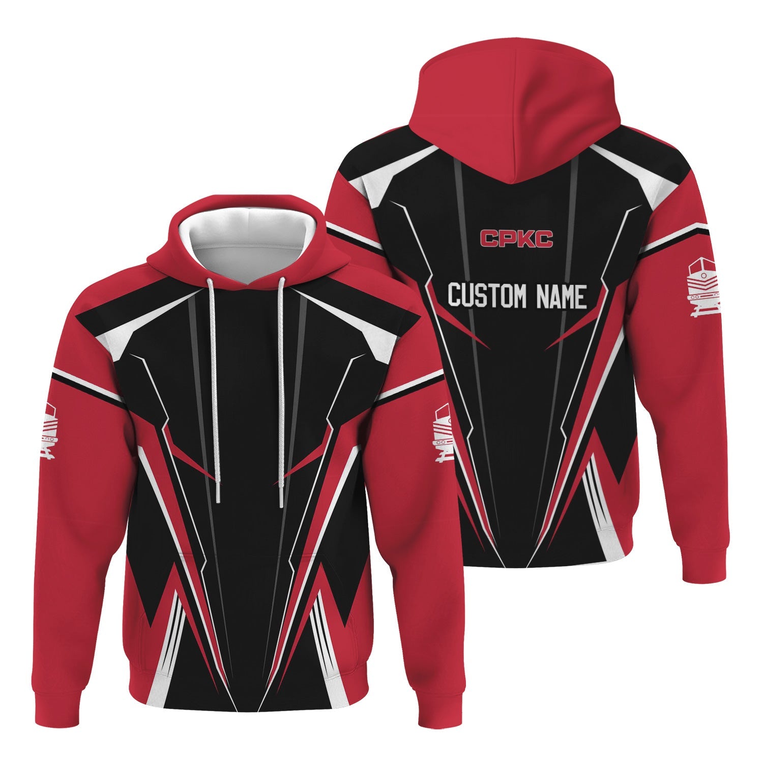 Railspirit Personalized Canadian Pacific Kansas City Hoodie Lightning-Edge Design CPKC Train Zip Up Hoodie For Railroad Lovers