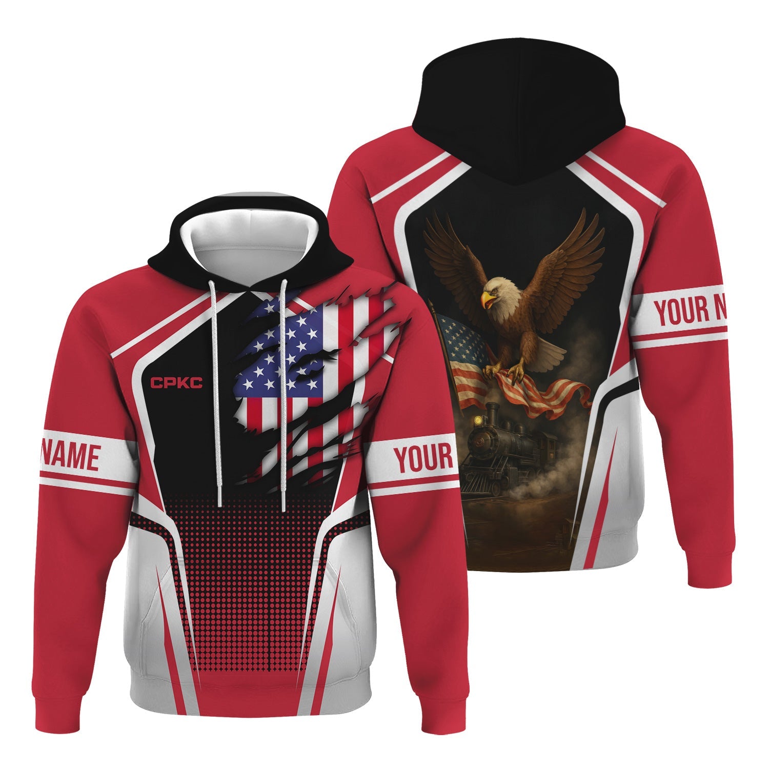 Railspirit Personalized Canadian Pacific Kansas City Hoodie American Eagle Vintage Train CPKC Zip Up Hoodie