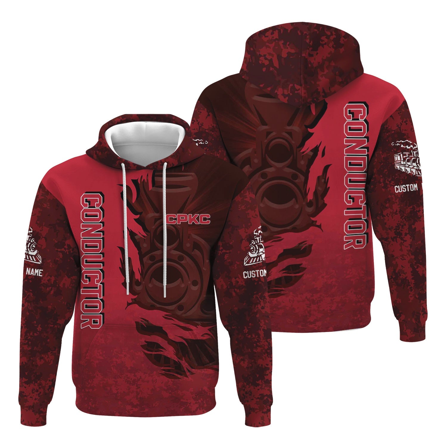 Railspirit Personalized Canadian Pacific Kansas City Hoodie Blazing Style with Custom Position CPKC Train Zip Up Hoodie