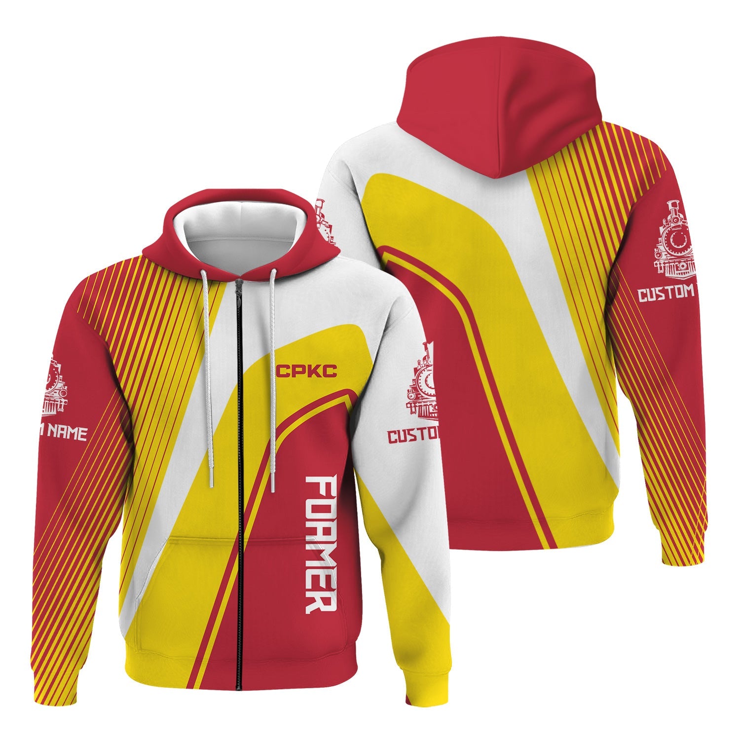 Railspirit Personalized Canadian Pacific Kansas City Hoodie Vibrant Striking Style CPKC Zip Up Hoodie For Rail Enthusiasts