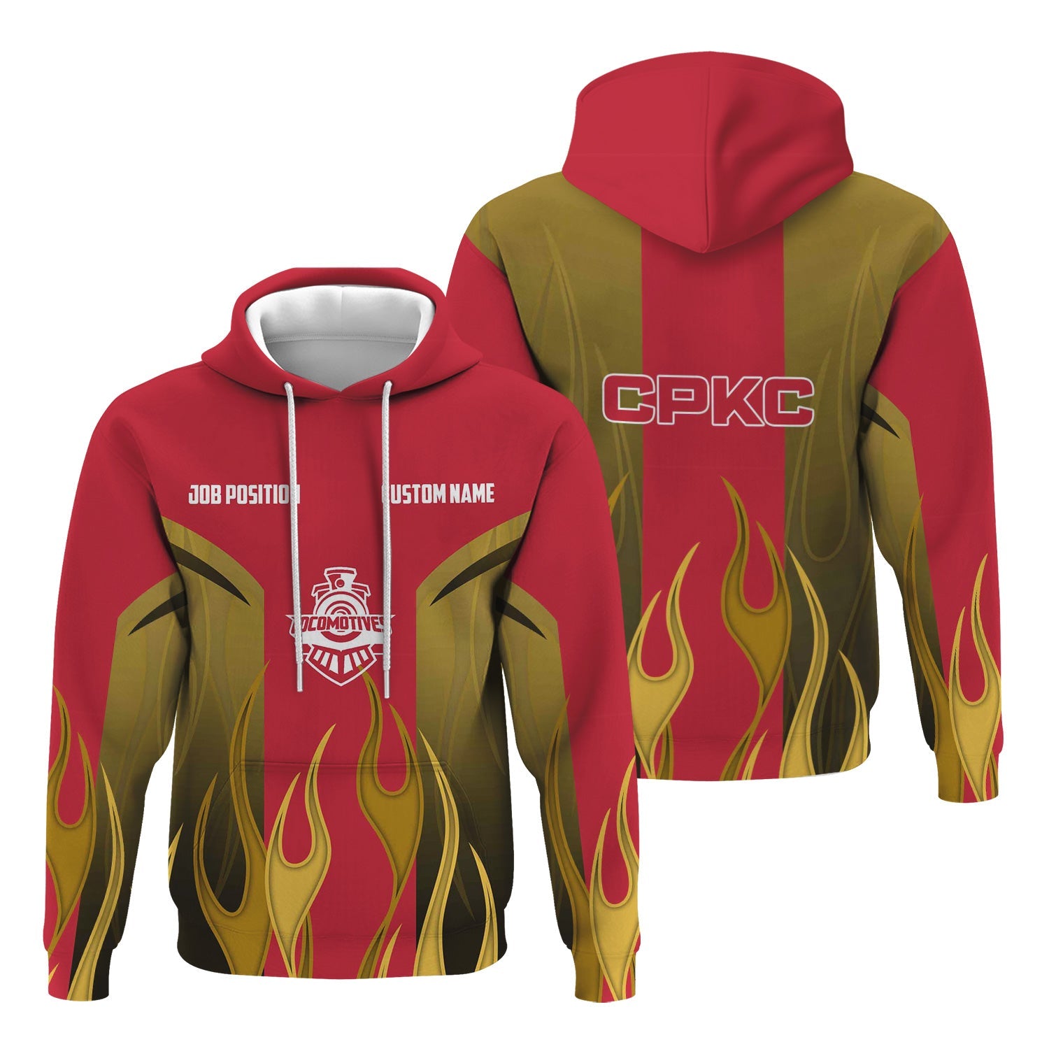 Railspirit Custom Name and Job Title Canadian Pacific Kansas City Hoodie Flame Graphic CPKC Train Zip Up Hoodie