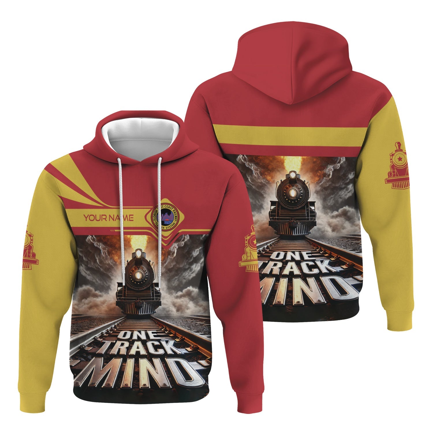 Railspirit Personalized Florida East Coast Railway Hoodie One Track Mind Train Printed ZIp Up Hoodie