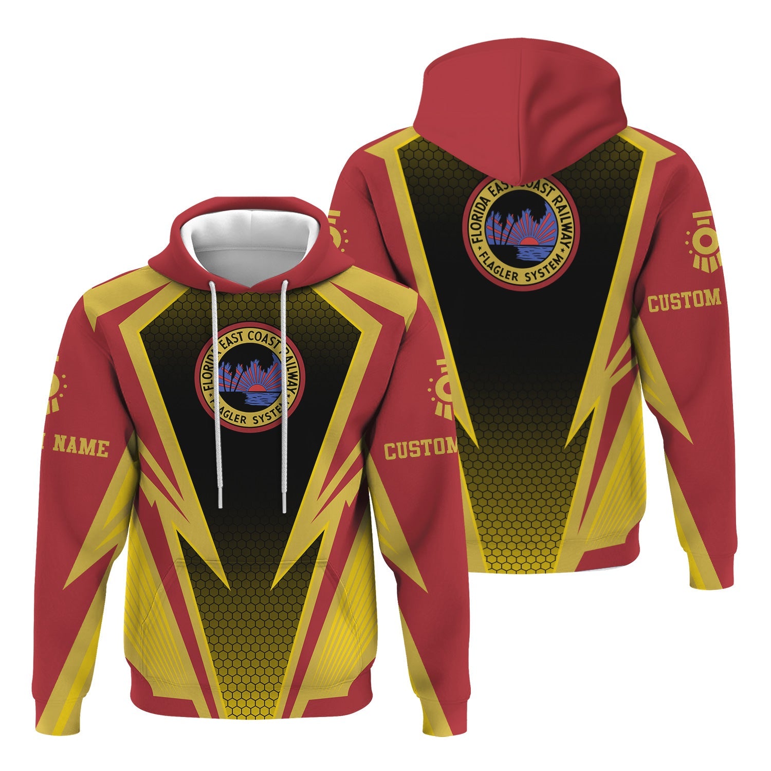 Railspirit Personalized Florida East Coast Railway Hoodie Lightning Graphic Style Zip Up Hoodie Gift Idea For Train Lover