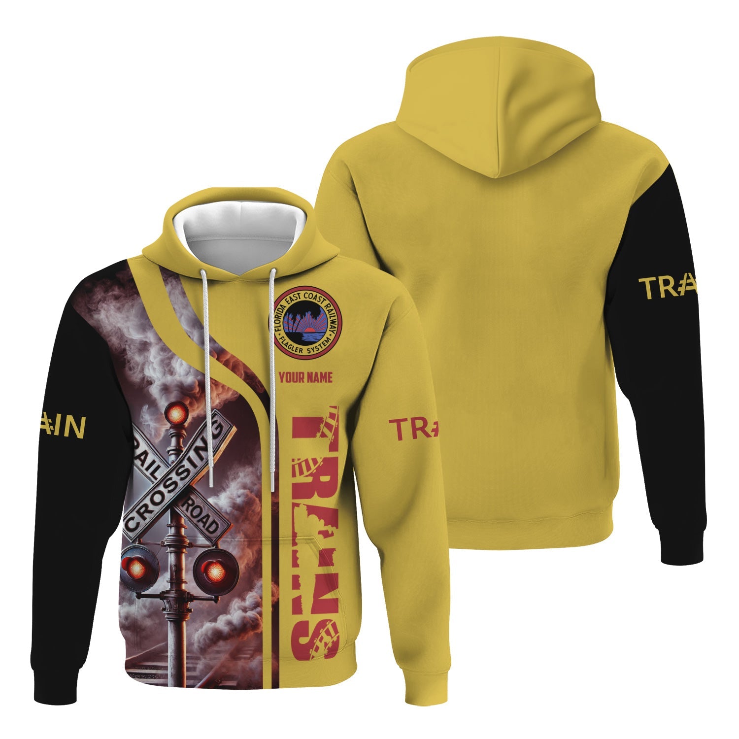 Railspirit Custom Name Florida East Coast Railway Hoodie Railroad Crossing Sign Printed Zip Hoodie