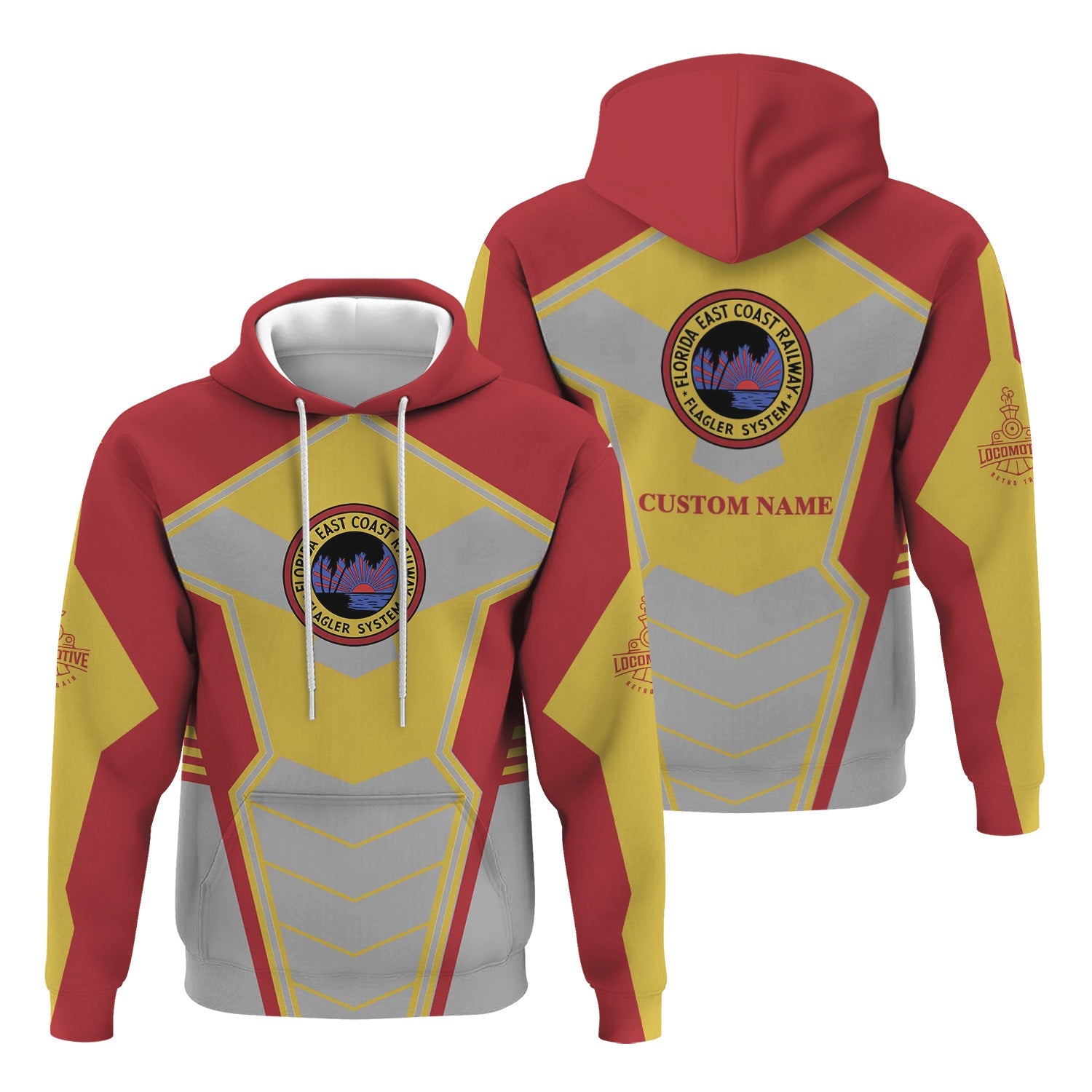 Railspirit Personalized Florida East Coast Railway Hoodie Engine-Inspired Style Train Zip Up Hoodie for Railroad Fanatic