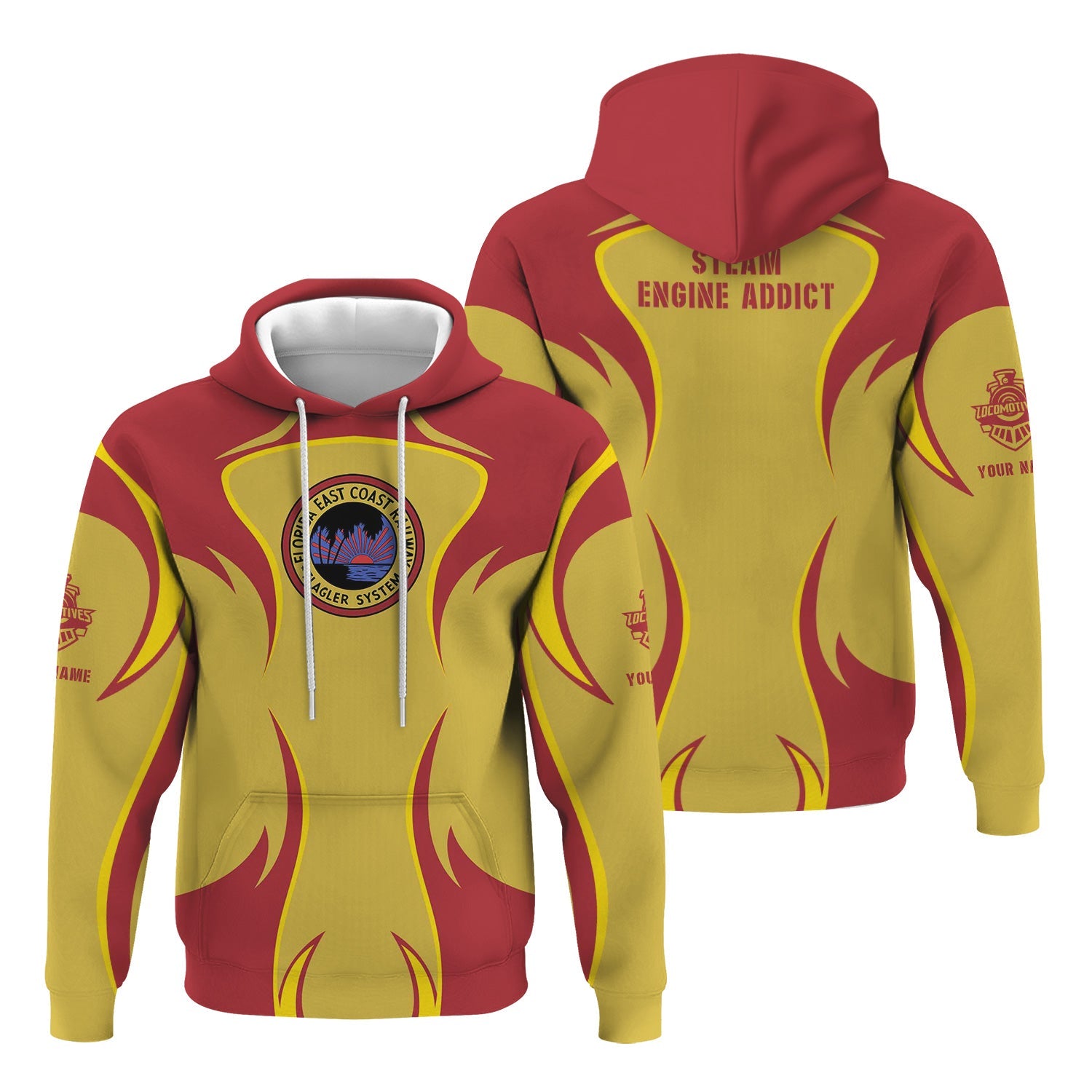 Railspirit Personalized Florida East Coast Railway Hoodie Distinctive Flame Style Zip Up Hoodie For Steam Engine Addict