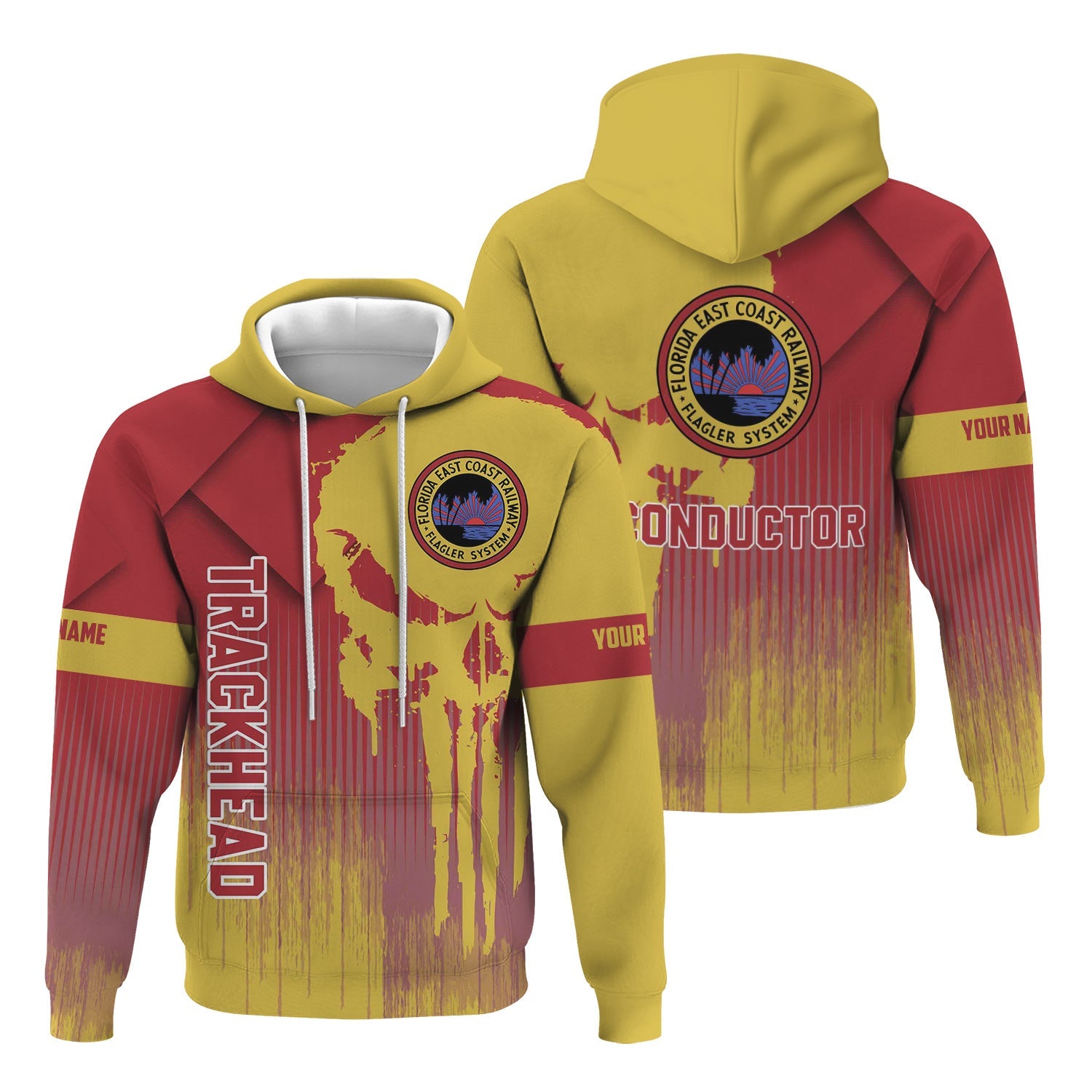 Railspirit Personalized Florida East Coast Railway Hoodie Skull Design with Custom Job Train Zip Up Hoodie for Trackhead Crew