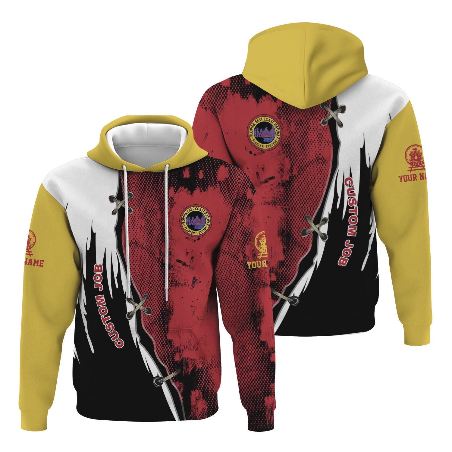 Railspirit Personalized Florida East Coast Railway Hoodie Retro Stitches Design with Custom Position Train Zip Up Hoodie