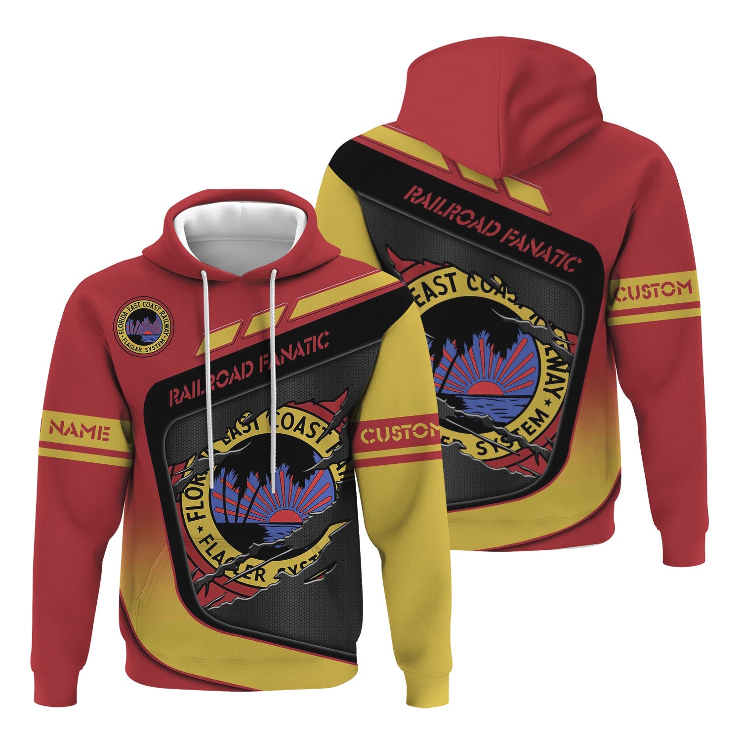 Railspirit Personalized Florida East Coast Railway Hoodie Ripped Texture Style Train Zip Up Hoodie For Railroad Fanatic