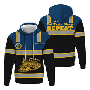 Railspirit Custom Name Alaska Railroad Hoodie Eat Train Sleep Repeat Printed Train Zip Hoodie