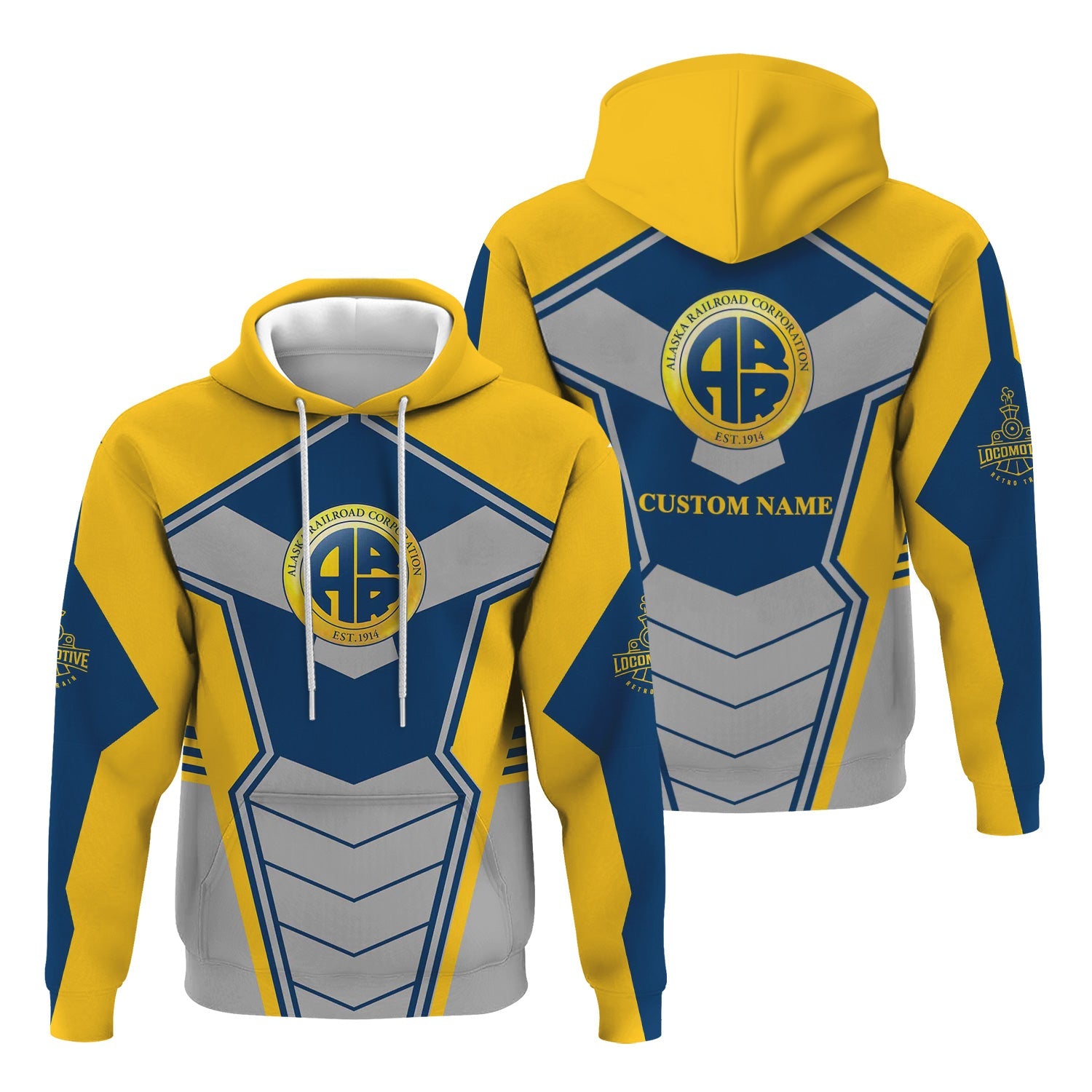 Railspirit Personalized Alaska Railroad Hoodie Engine-Inspired Style Train Zip Up Hoodie for Railroad Fanatic