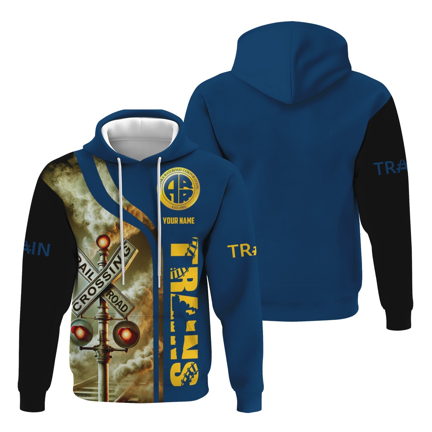 Railspirit Custom Name Alaska Railroad Hoodie Railroad Crossing Sign Printed Zip Hoodie