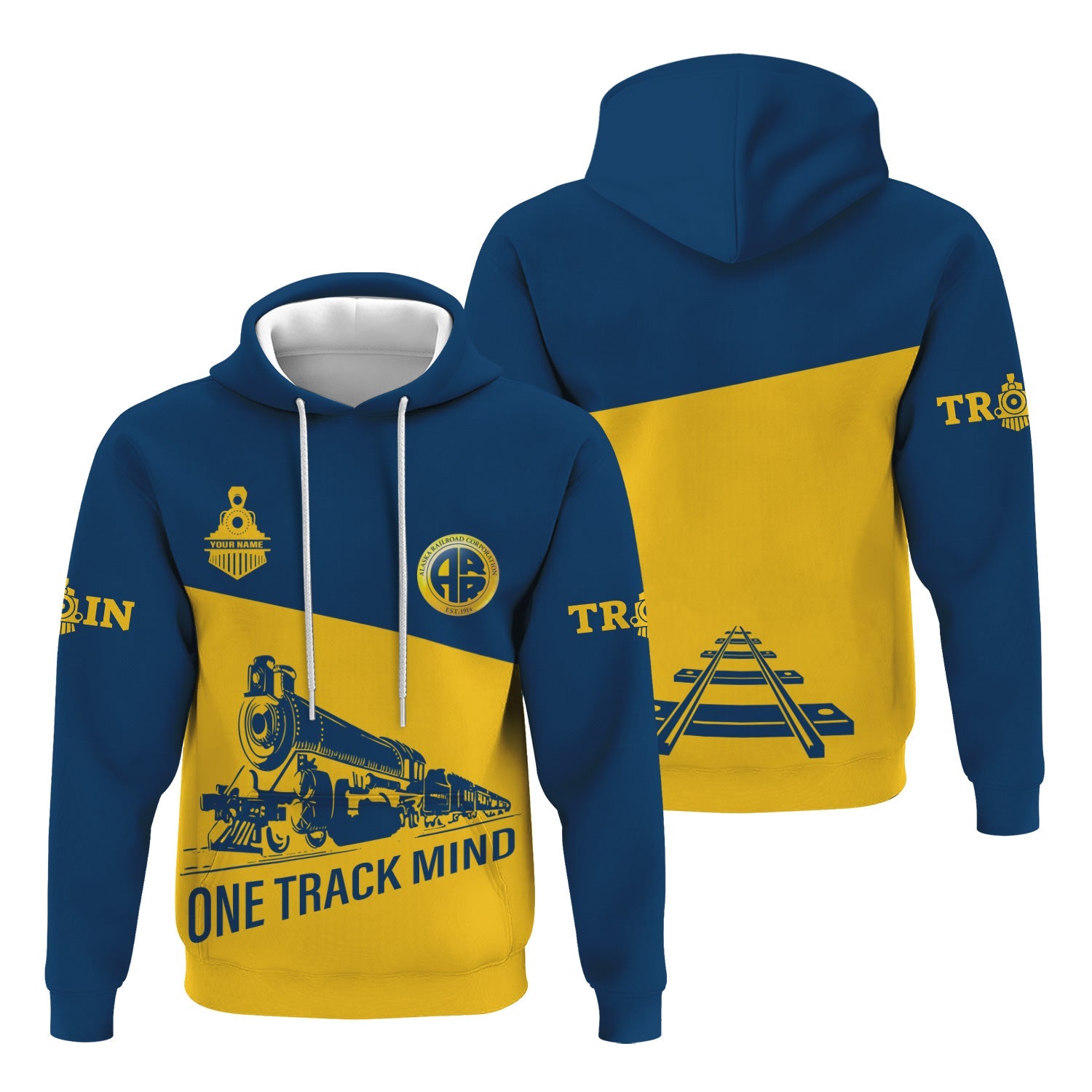 Railspirit Custom Name Alaska Railroad Hoodie One Track Mind Printed Zip Hoodie