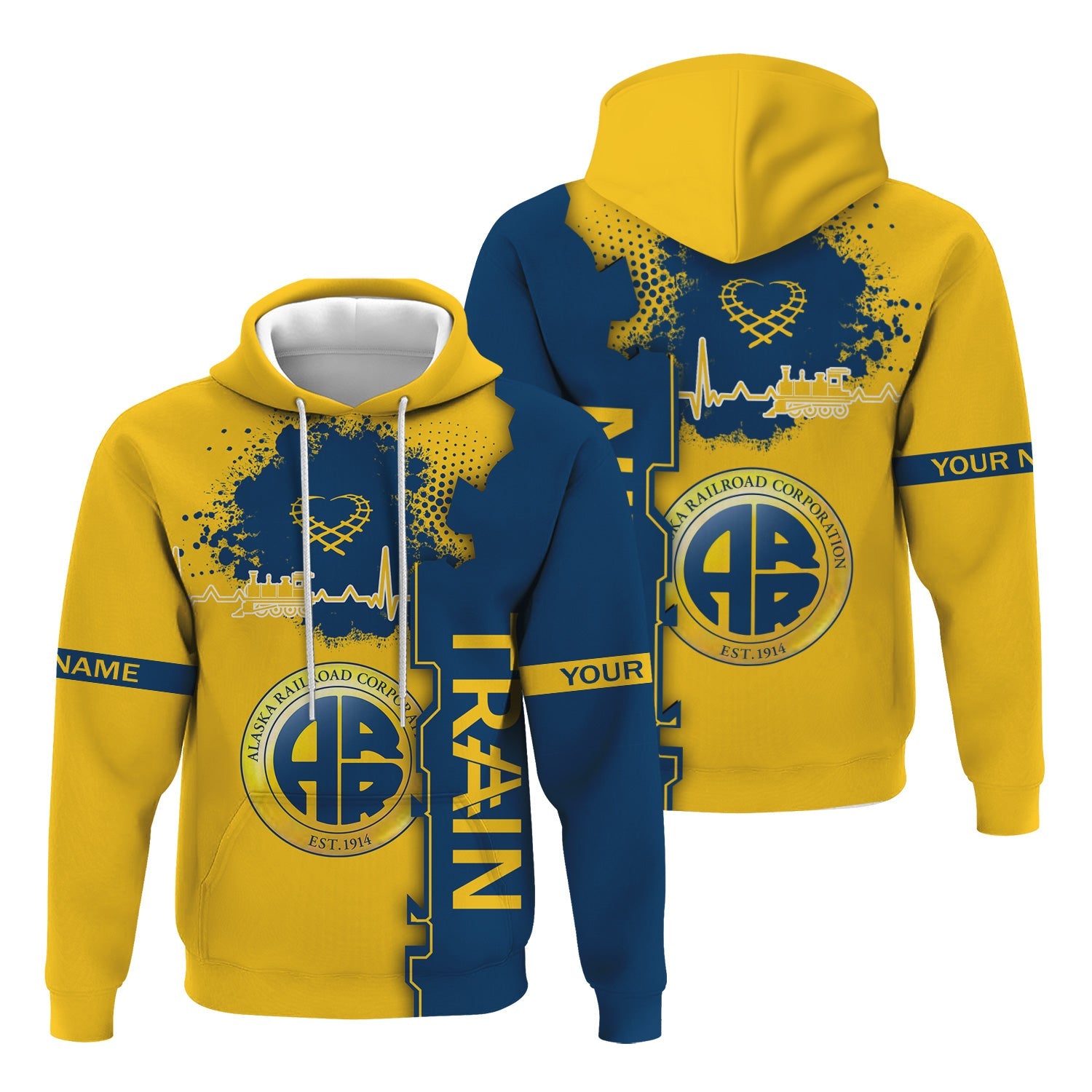 Railspirit Personalized Alaska Railroad Hoodie Engine Heartbeat and Track Love Style Zip Up Hoodie Gift Idea For Train Lovers