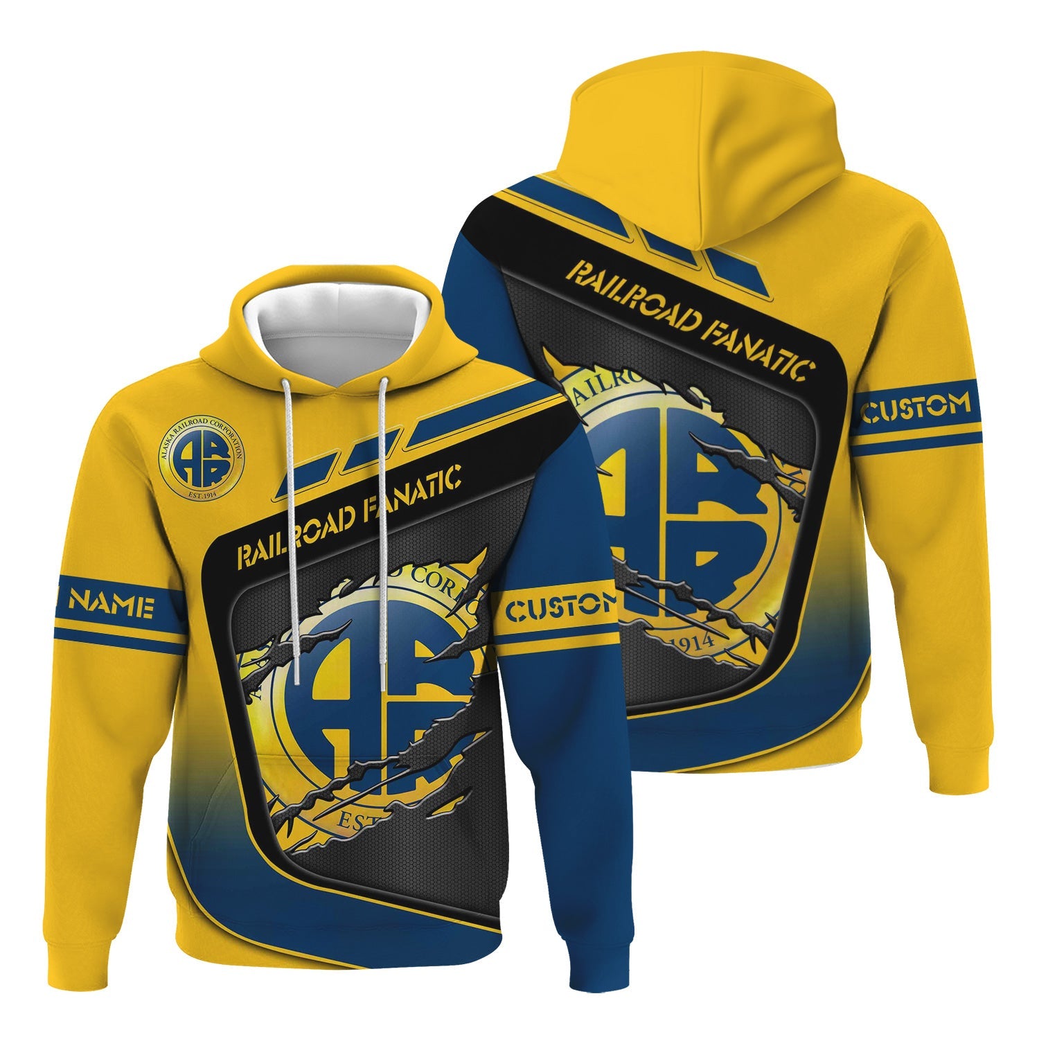 Railspirit Personalized Alaska Railroad Hoodie Ripped Texture Style Train Zip Up Hoodie For Railroad Fanatic