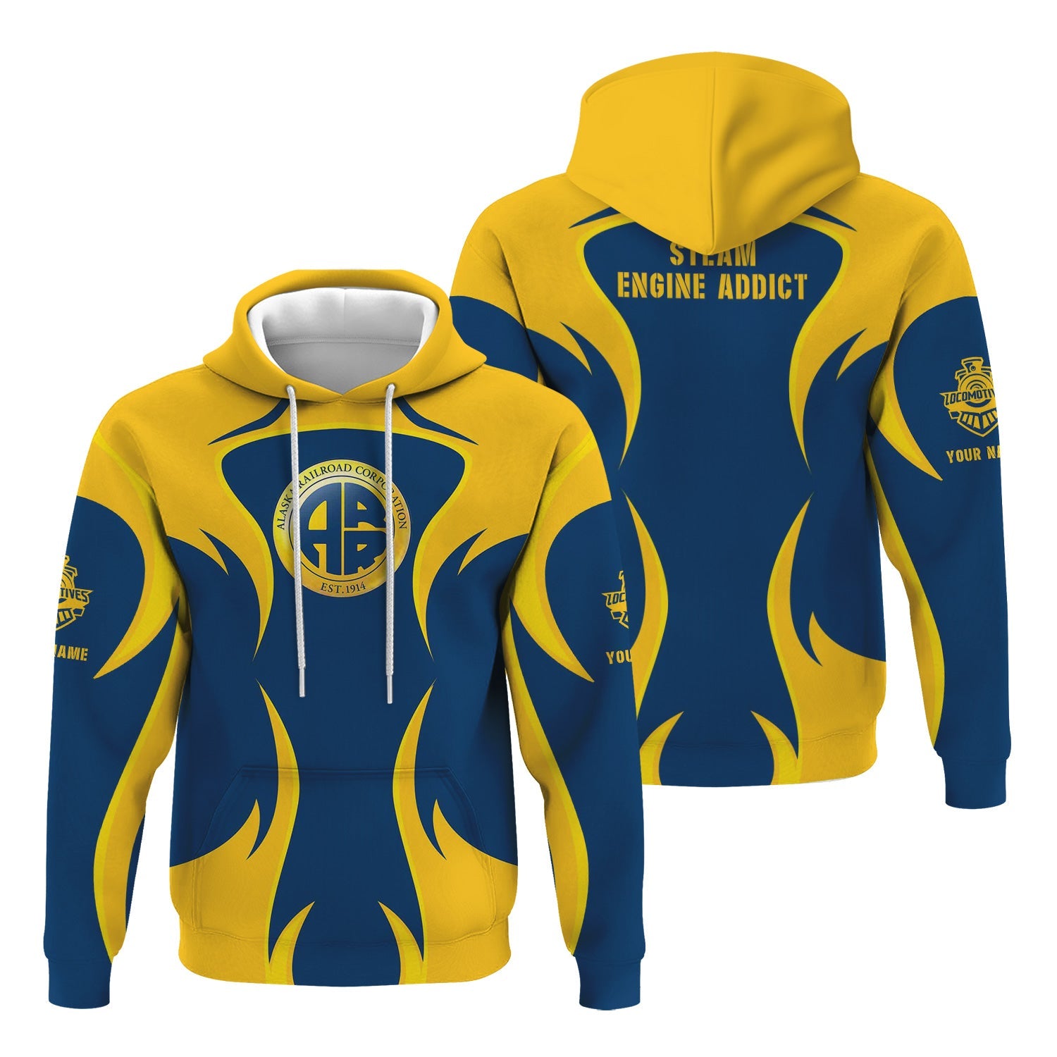 Railspirit Personalized Alaska Railroad Hoodie Distinctive Flame Style Zip Up Hoodie For Steam Engine Addict