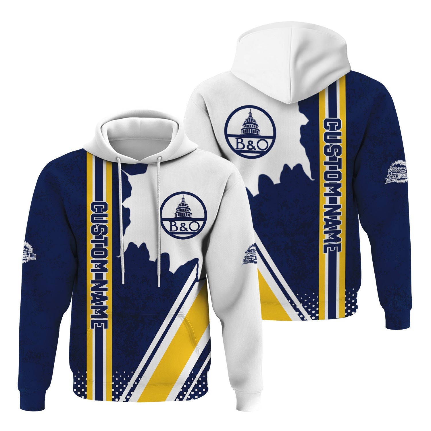 Railspirit Personalized Baltimore and Ohio Railroad Hoodie B&O All Over Printed Unisex Zip Up Hoodie
