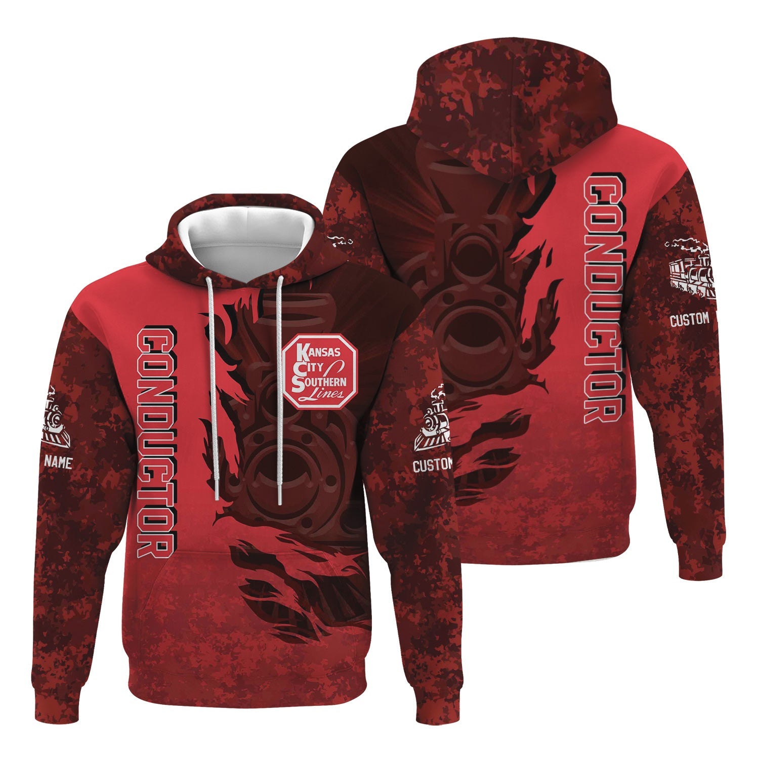 Railspirit Personalized Kansas City Southern Hoodie Blazing Style with Custom Position Train Zip Up Hoodie