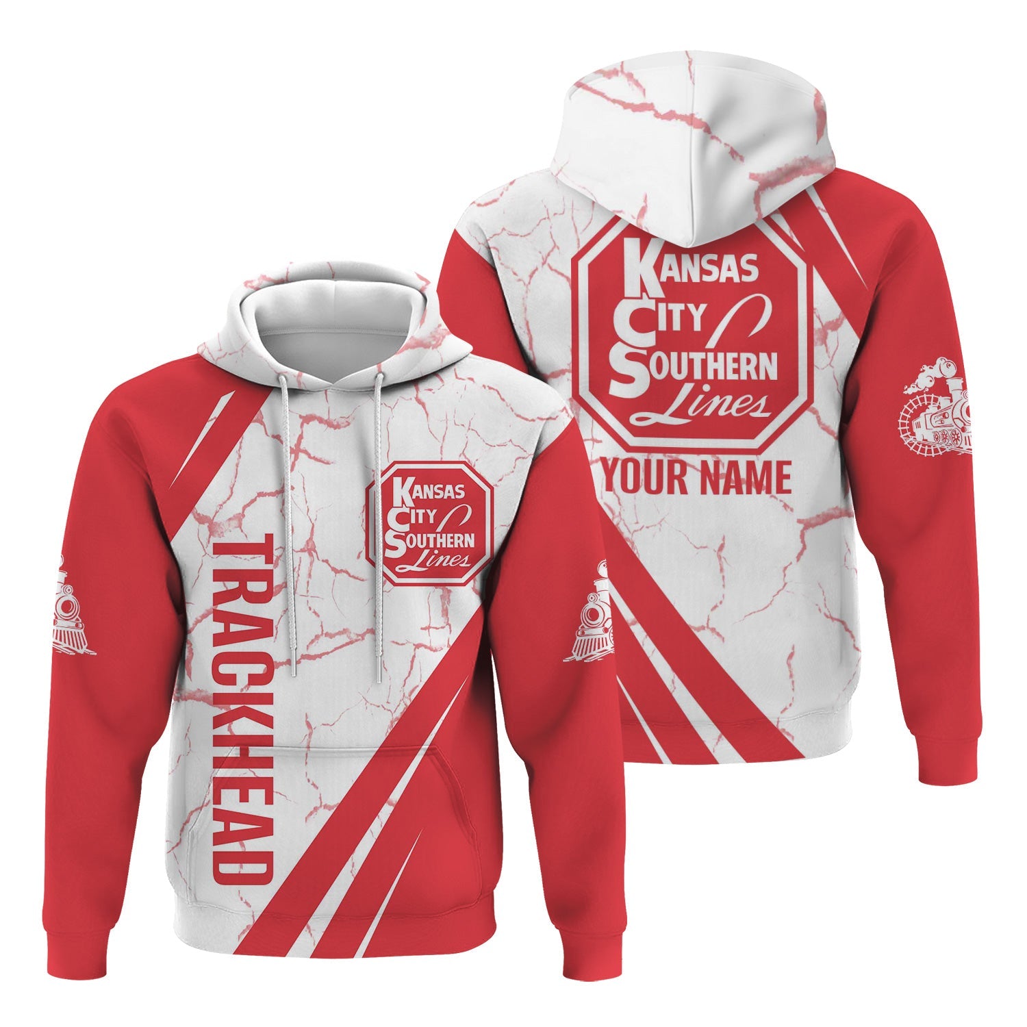 Railspirit Personalized Kansas City Southern Hoodie Crackle Texture Style Train Zip Up Hoodie For Trackhead