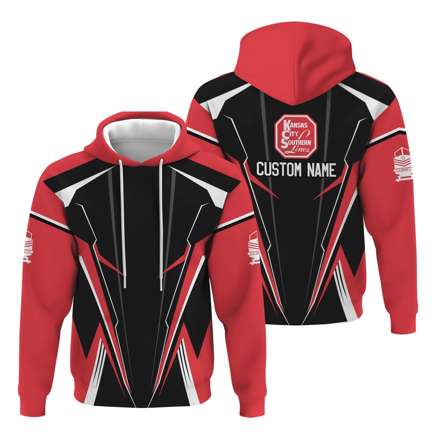 Railspirit Personalized Kansas City Southern Hoodie Lightning-Edge Design Train Zip Up Hoodie For Railroad Lovers