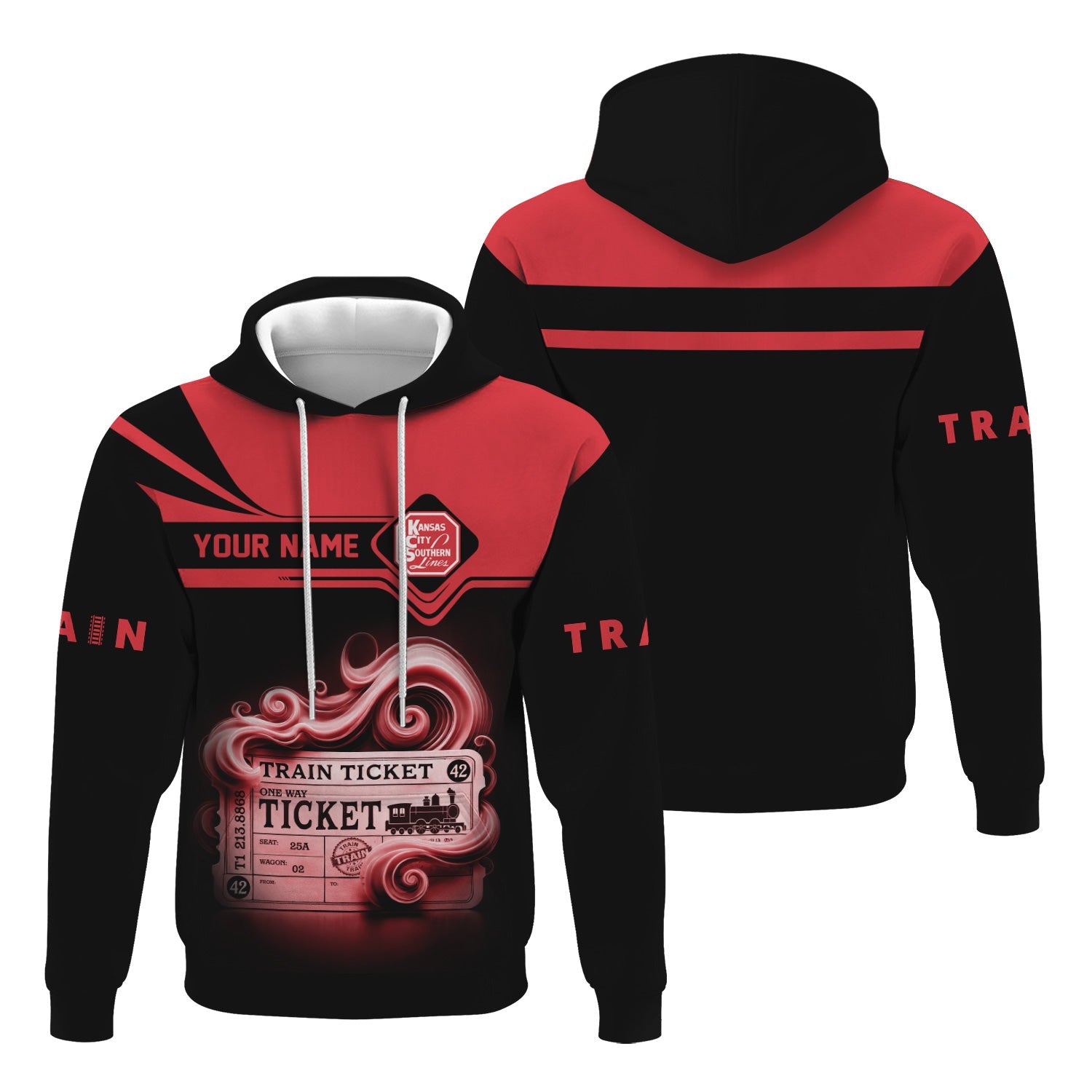Railspirit Custom Name Kansas City Southern Hoodie American Train Ticket Printed Zip Hoodie