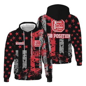Railspirit Personalized Kansas City Southern Hoodie Artistic Paint American Flag Style Train Zip Up Hoodie