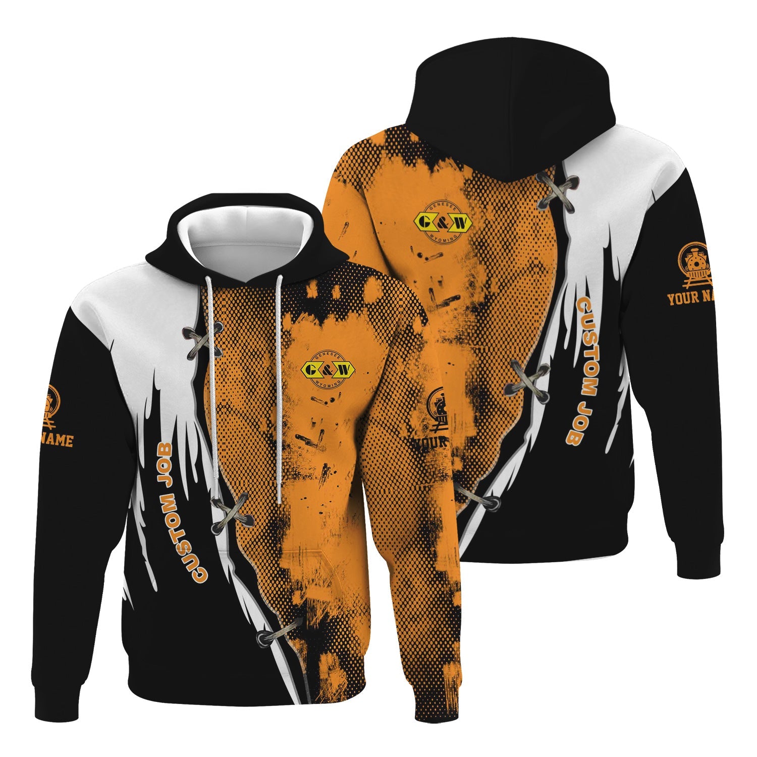 Railspirit Personalized Genesee & Wyoming Inc. Railroad Hoodie Retro Stitches Design with Custom Position Train Zip Up Hoodie