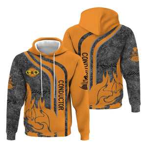 Railspirit Personalized Genesee & Wyoming Inc. Railroad Hoodie Flame Design with Custom Job Position Train Zip Up Hoodie