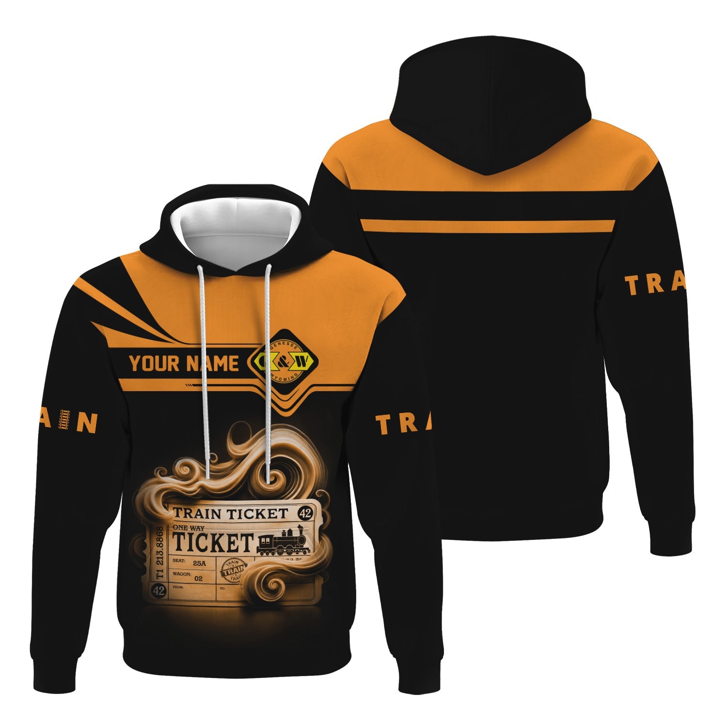 Railspirit Custom Name Genesee & Wyoming Inc. Railroad Hoodie American Train Ticket Printed Zip Hoodie