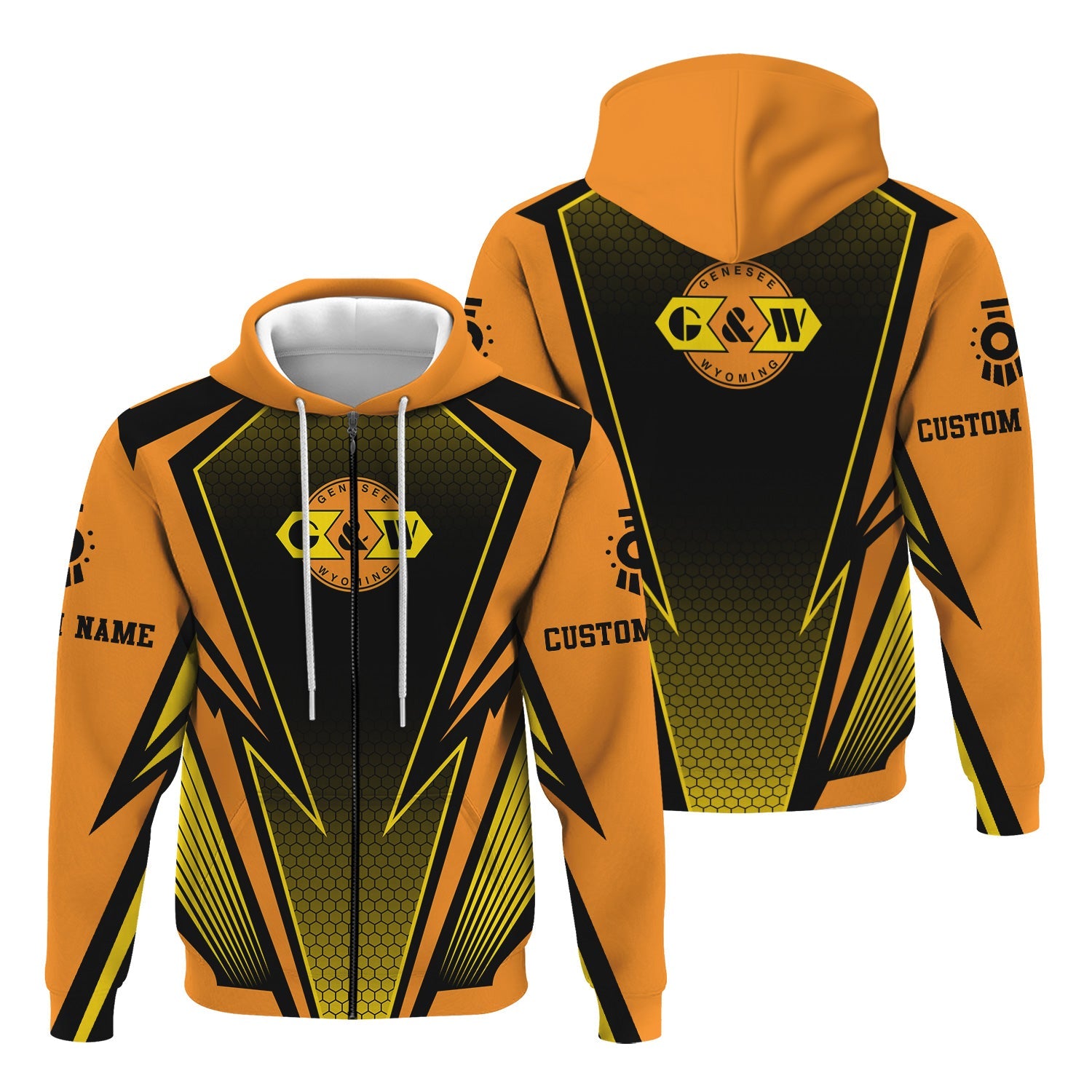 Railspirit Personalized Genesee & Wyoming Inc. Railroad Hoodie Lightning Graphic Style Zip Up Hoodie Gift Idea For Train Lover