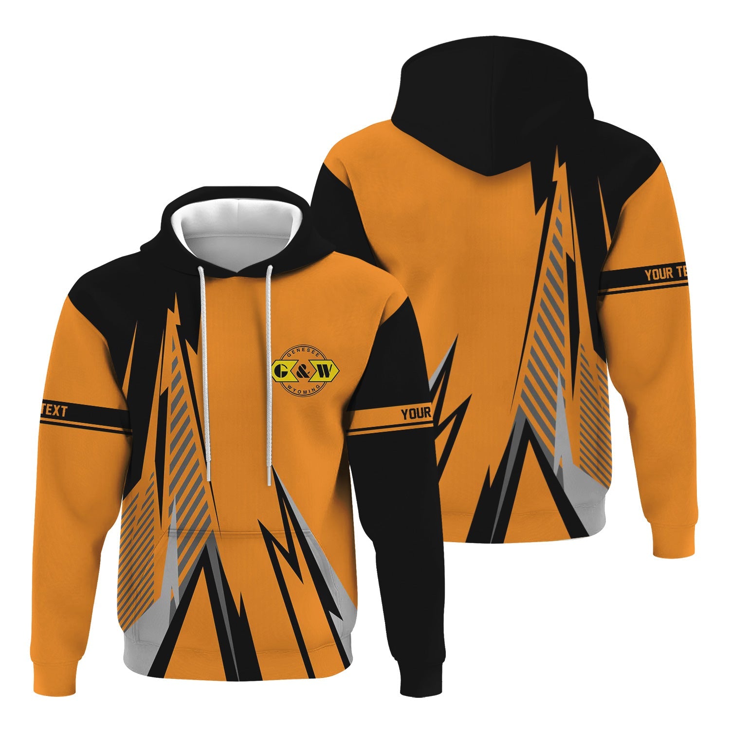 Railspirit Personalized Genesee & Wyoming Inc. Railroad Hoodie Lightning-Inspired Railway Style Zip Up Hoodie For Train Lovers