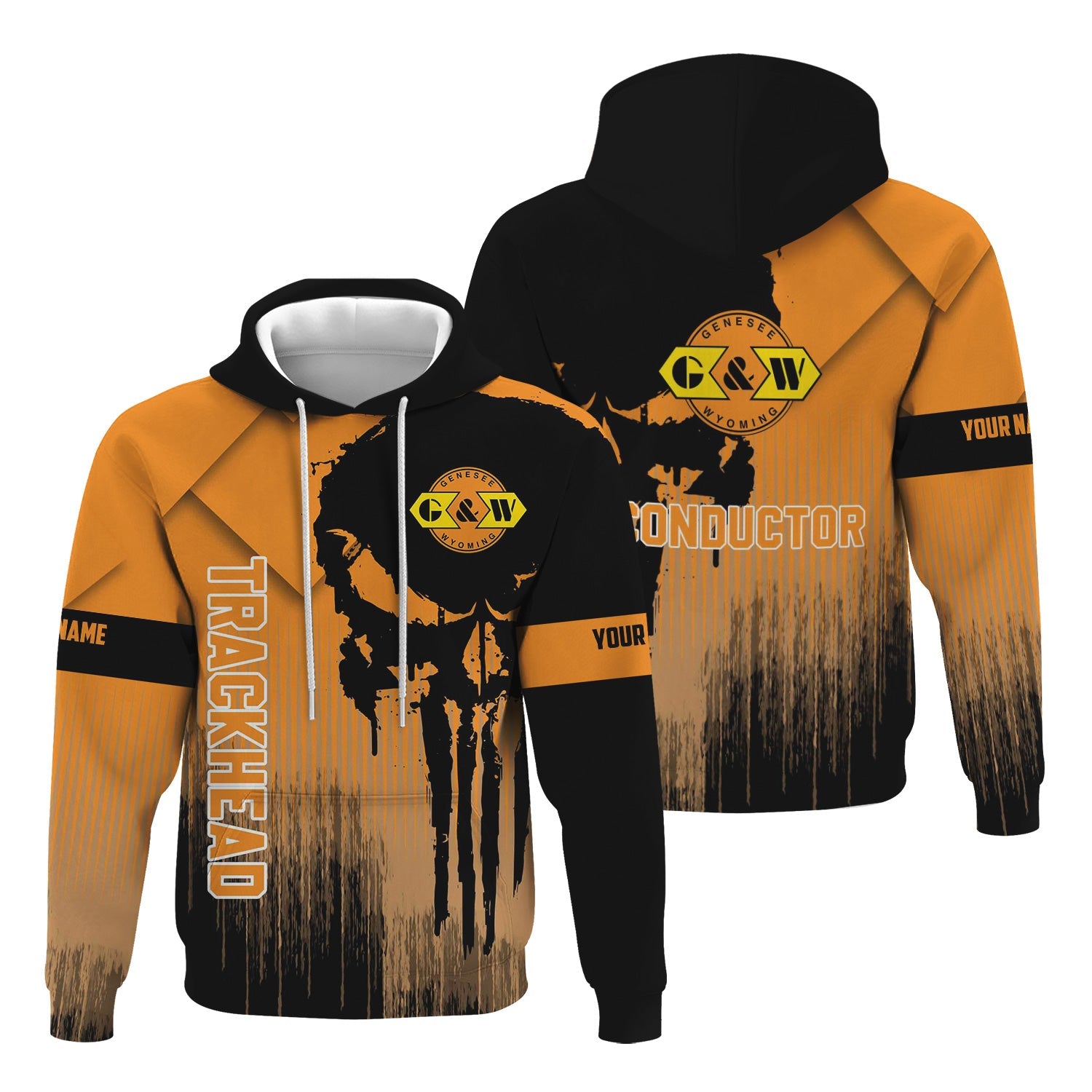 Railspirit Personalized Genesee & Wyoming Inc. Railroad Hoodie Skull Design with Custom Job Train Zip Up Hoodie for Trackhead Crew