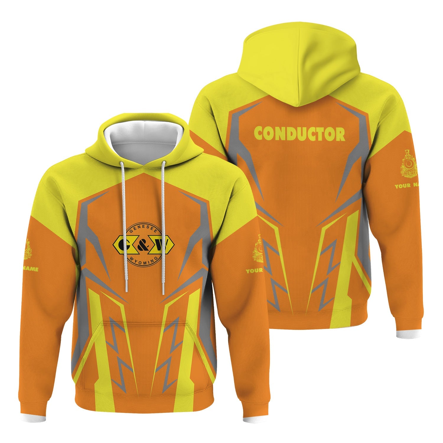 Railspirit Personalized Genesee & Wyoming Inc. Railroad Hoodie Futuristic Design with Custom Job Train Zip Up Hoodie