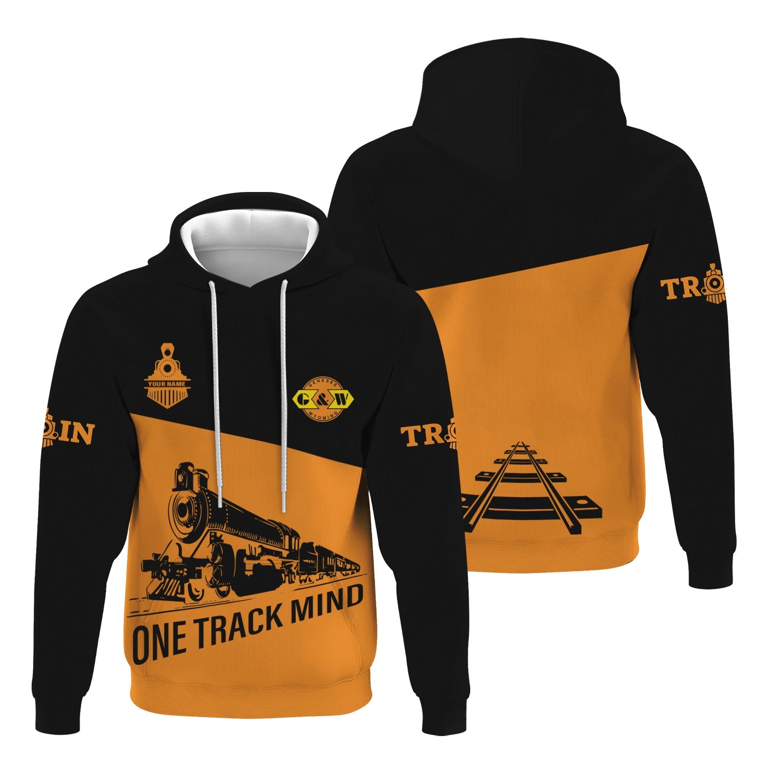 Railspirit Custom Name Genesee & Wyoming Inc. Railroad Hoodie One Track Mind Printed Zip Hoodie