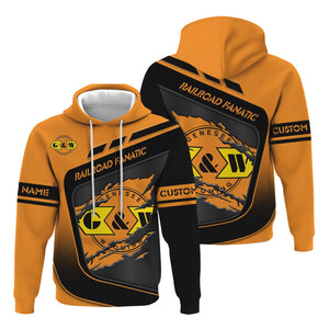 Railspirit Personalized Genesee & Wyoming Inc. Railroad Hoodie Ripped Texture Style Train Zip Up Hoodie For Railroad Fanatic